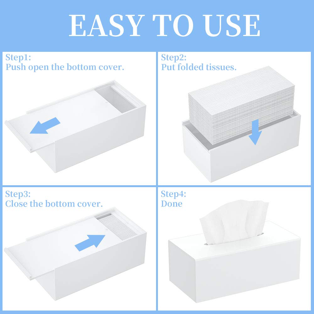 Hiimiei Tissue Box Cover, Acrylic Tissue Holder Napkin Dispenser For Home Office Restaurant Desk Decor, White Rectangular 9.8X5.