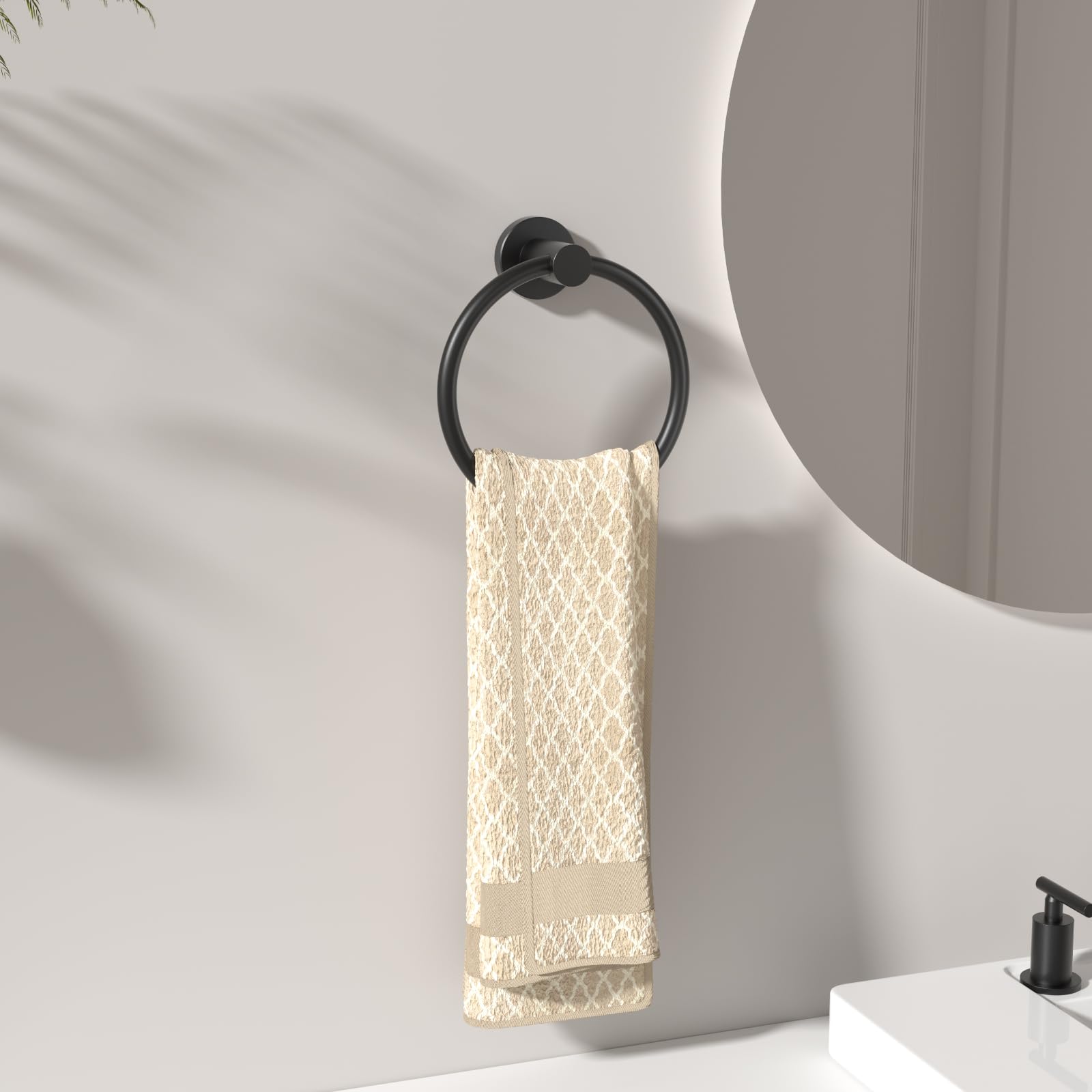 Forious Matte Black Towel Ring 2 Packs, Sus304 Stainless Steel Hand Towel Holder For Bathroom Wall Mounted, Modern Towel Hanger,