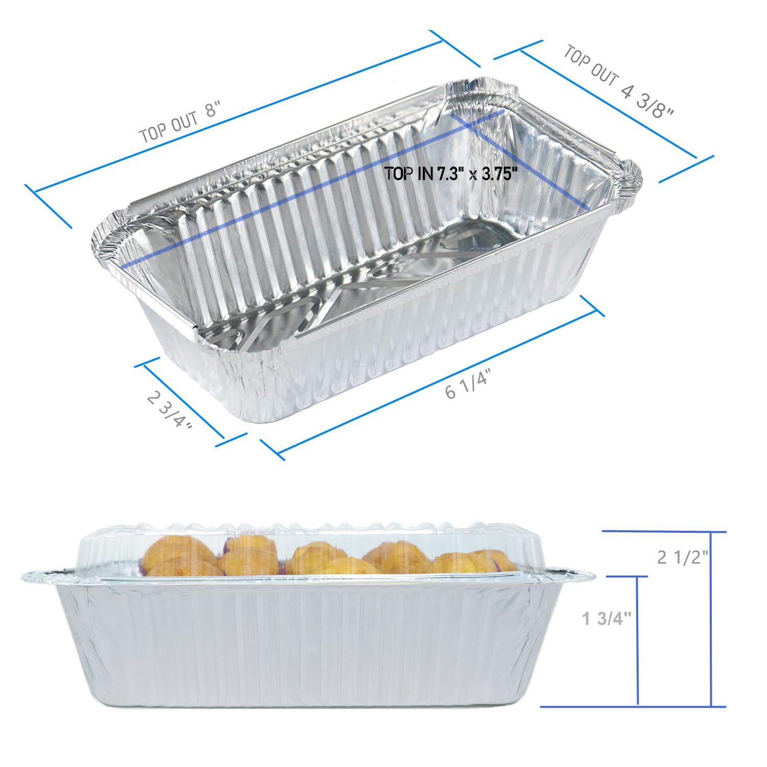Disposable Loaf Pan With Lid For Baking - 1.5 Lb Disposable Bread Pans - Meatloaf Pans - 50 Pans And 50 Clear Lids - Perfect For