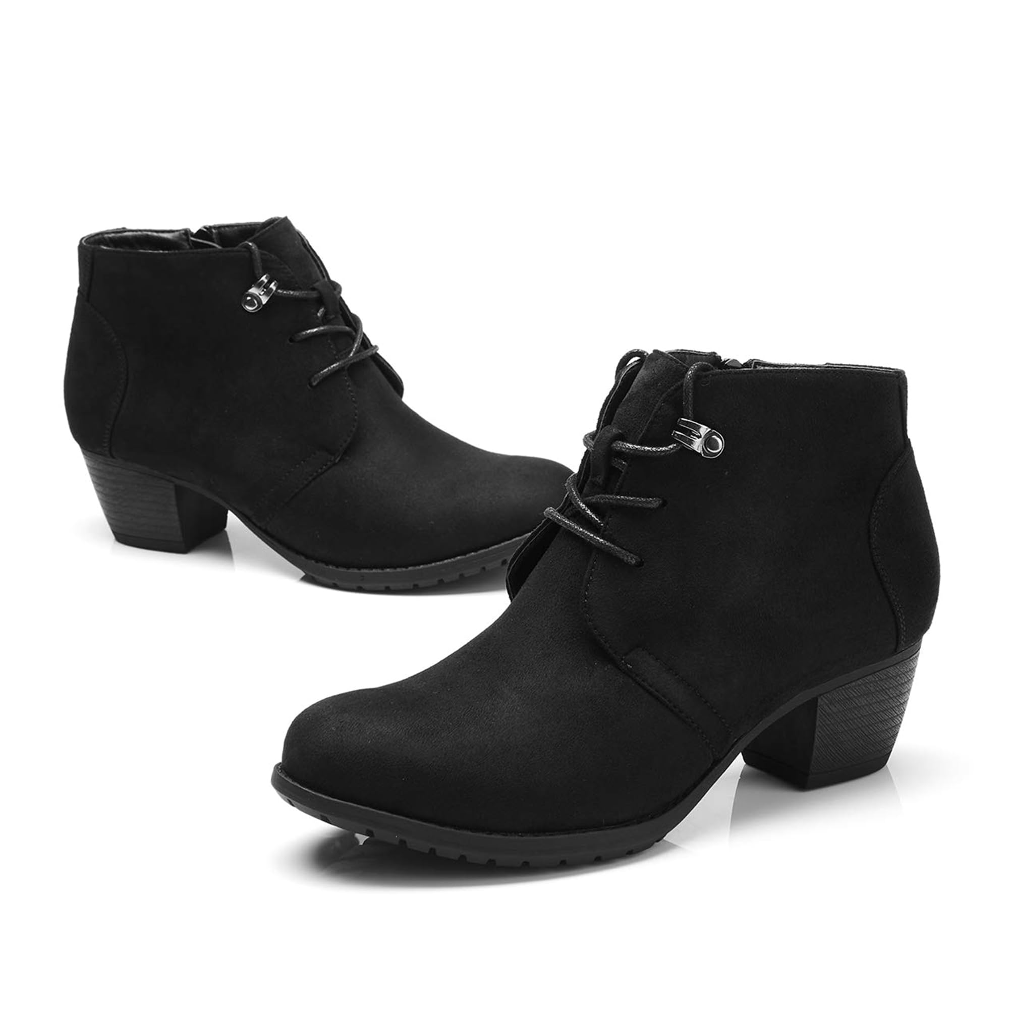 Vjh Confort Womens Ankle Boots,Lace-Up Round Toe Comfortable Low Heel Dress Booties With Side Zipper (Black,9)