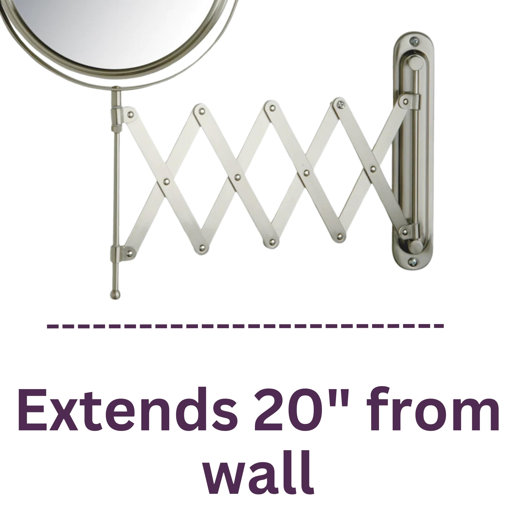 JERDON Two-Sided Wall-Mounted Makeup Mirror - Makeup Mirror with 7X Magnification & Extendable Arm - 8-inch Diameter Mirror with Nickel Finish Wall Mount - Model JP2027N