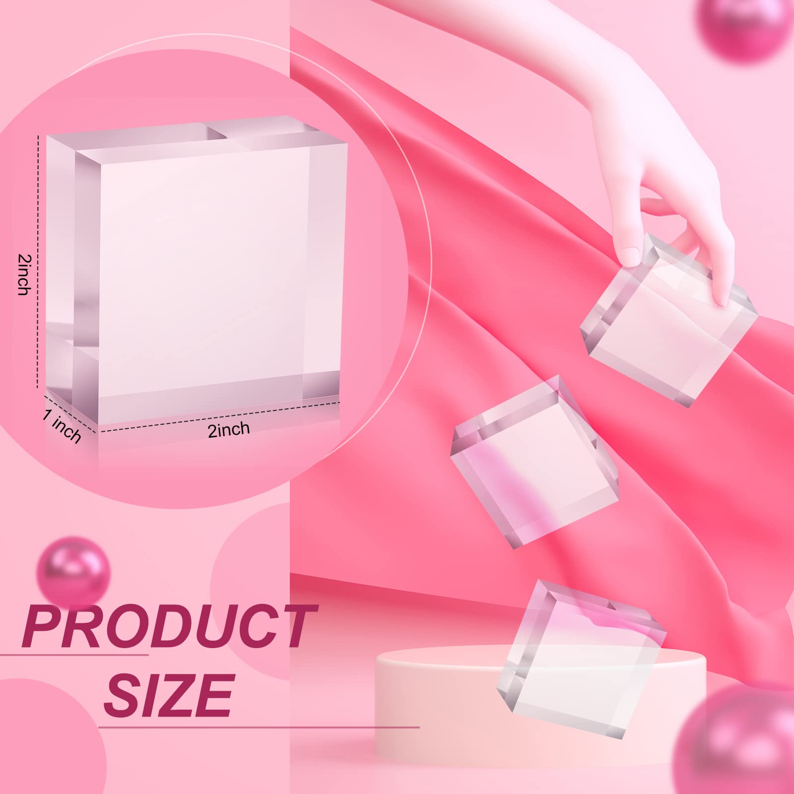 Remerry 8 Pieces Acrylic Display Block 2 x 2 x 1 Inch Clear Polished Acrylic Square Display Cube Block Stand Holder for Rings Je
