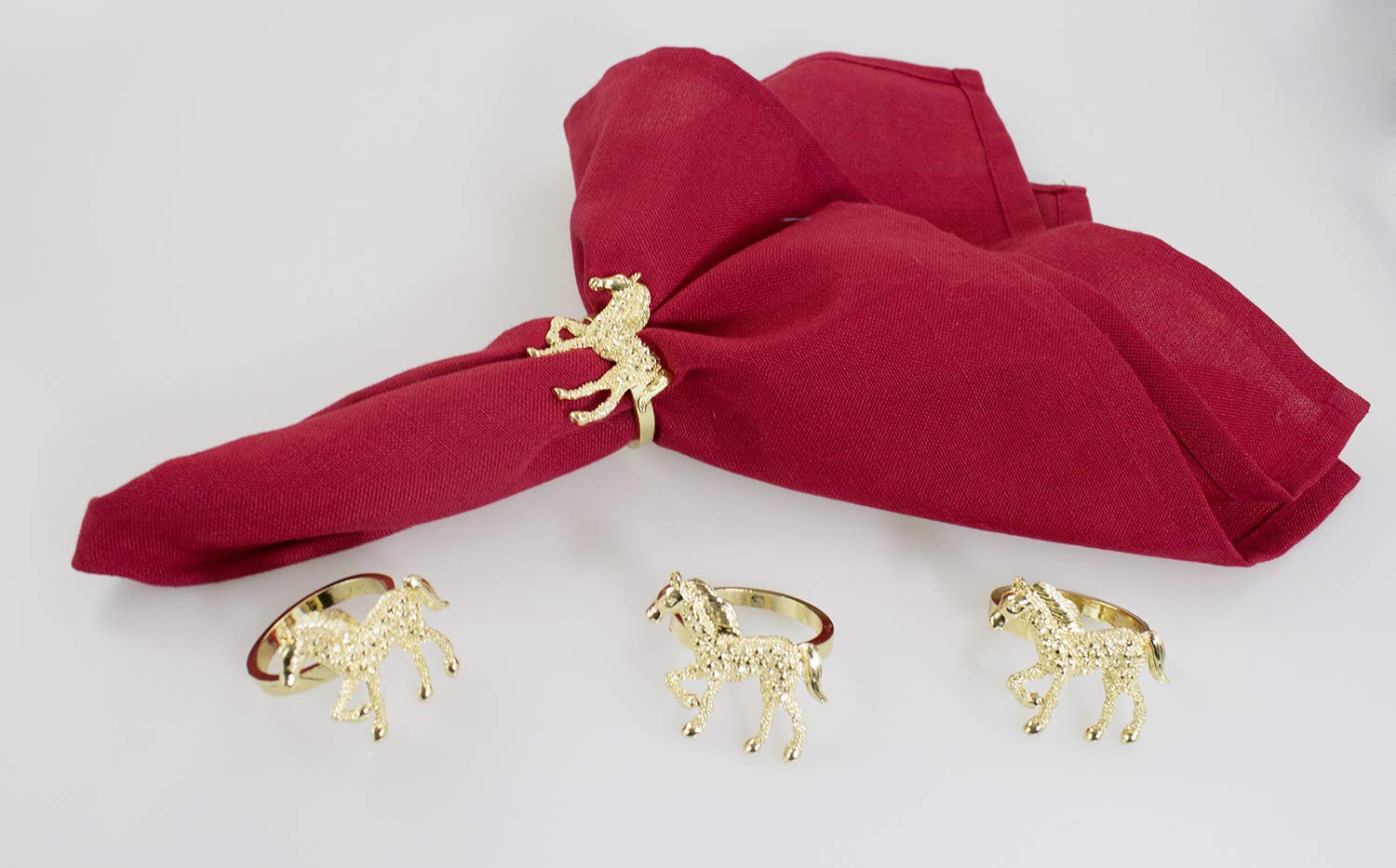 Fennco Styles Decorative Bejeweled Design Horse Metal Napkin Rings, Set Of 4 - Gold Napkin Holders For Family Dinner, Theme Part