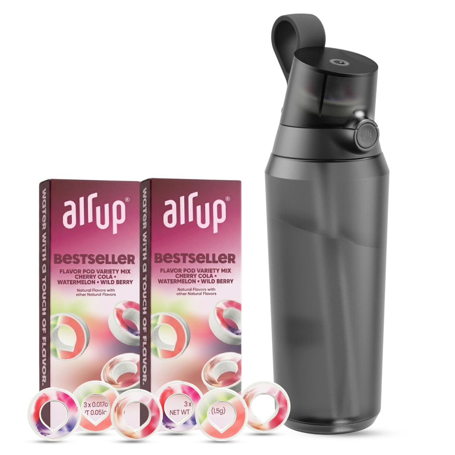 air up Water Bottle 27oz Starter Set, 6 Scent Pods (Midnight Black)