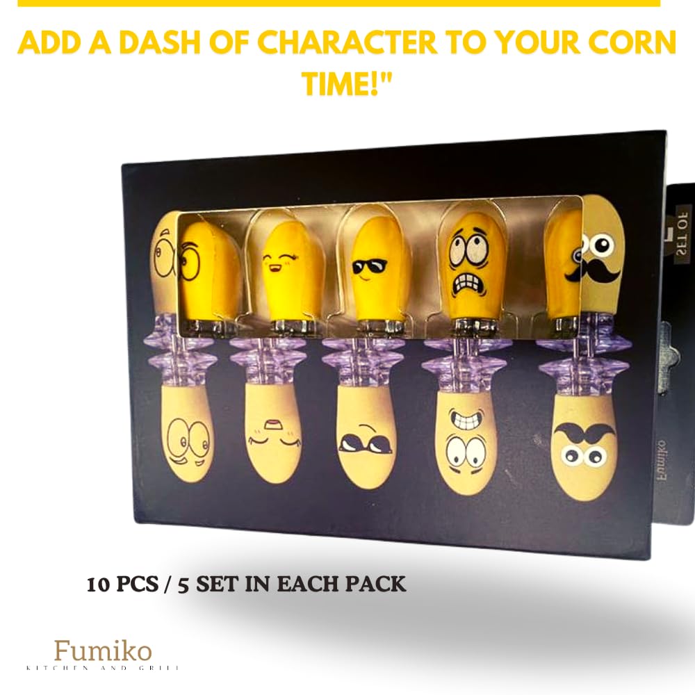 Fumiko'S Unique Corn Holders For Corn On The Cob - 10 Pcs/5 Corn Cob Holders Set, Fun Faces, Interlocking Corn Holder Set Making