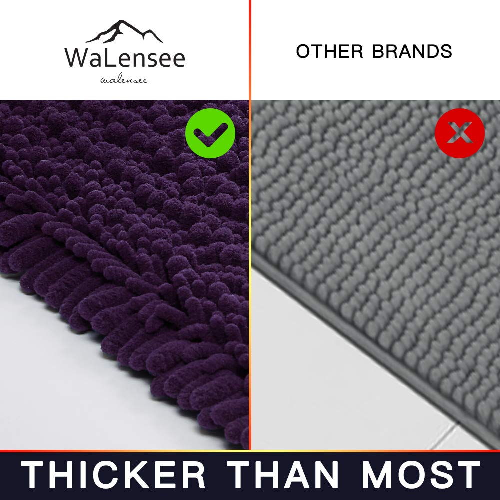 Walensee Bathroom Contour Rug Non Slip Toilet U Shaped Bath Mat (20X24, Dark Purple) Water Absorbent Super Soft Shaggy Chenille