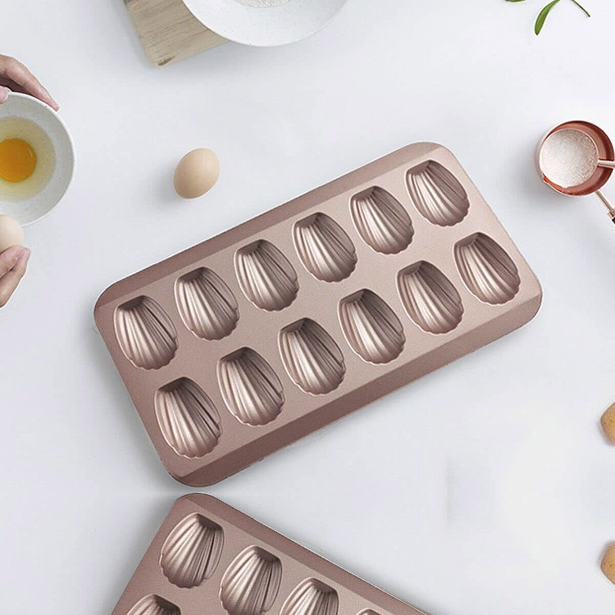 Gurlideo Madeleine Tray Non-Stick Carbon Steel Baking Tin Cake Pan 12 Hole Cake Mould-Golden