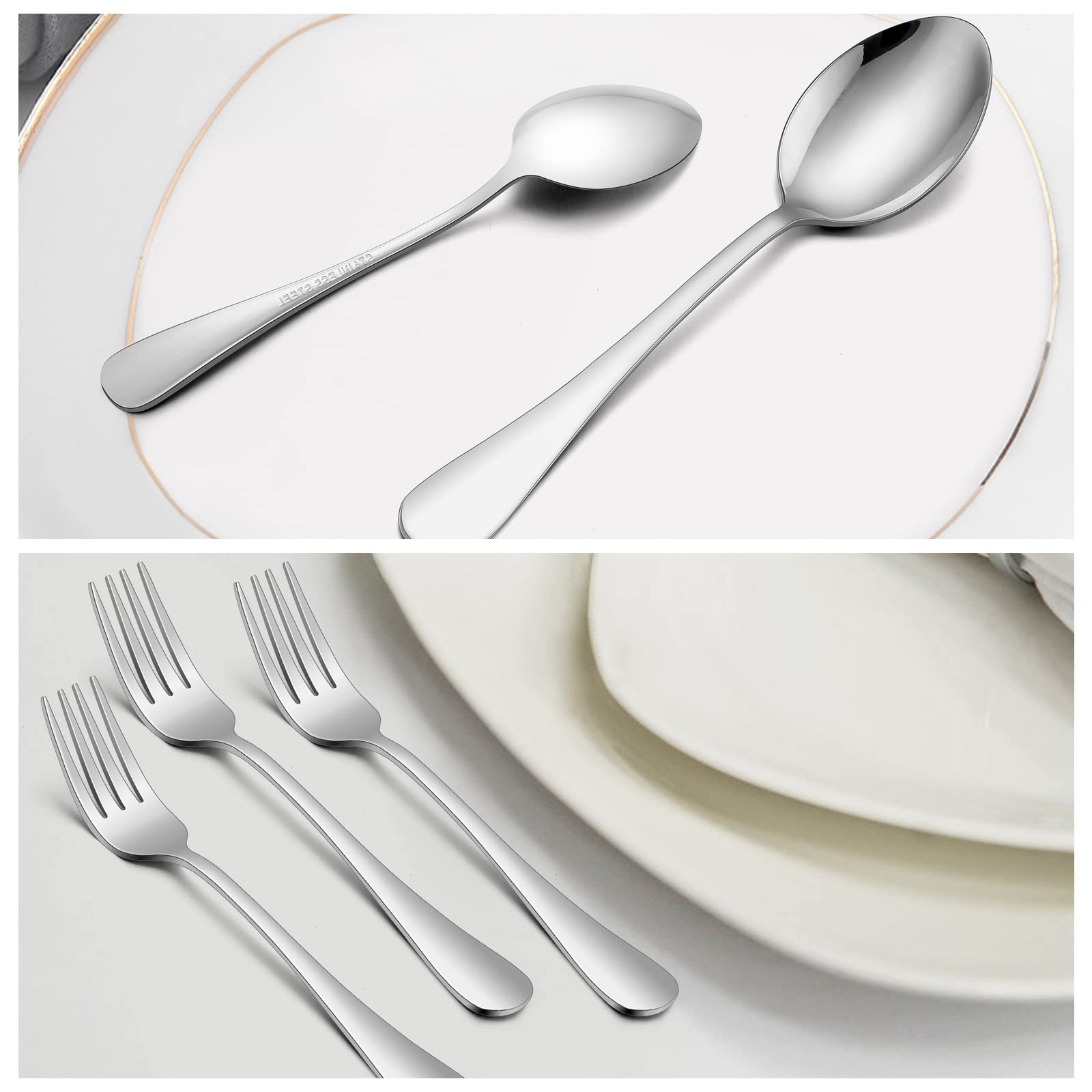 24-Piece Forks And Spoons (8 Inches) Silverware Set, Haware 18/0 Stainless Steel Serving Flatware Cutlery Set For Home, Kitchen