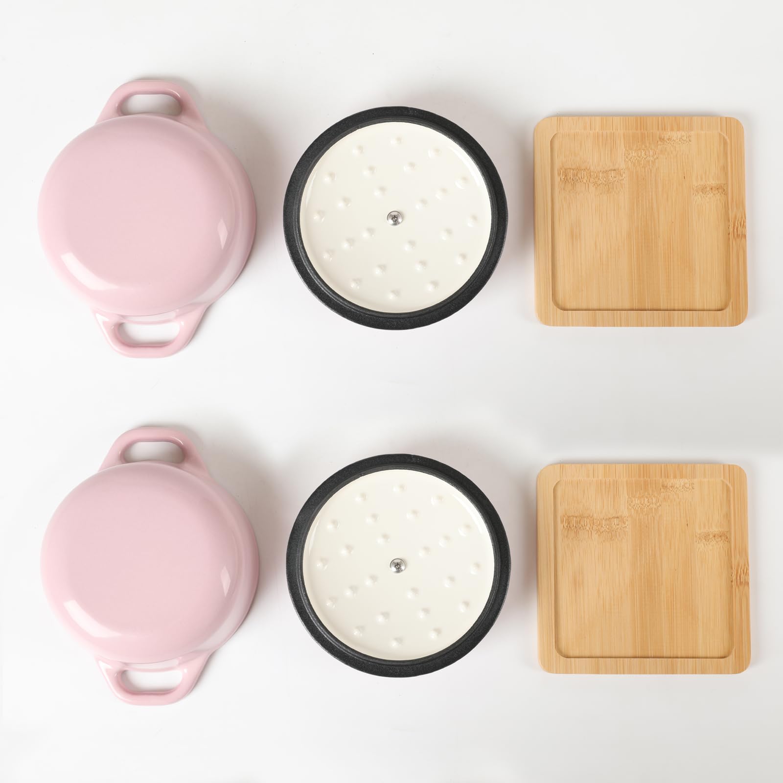Hawok Enameled Cast Iron Mini Dutch Oven,Dia5.51Inch,23Oz, Set Of 2 Pink