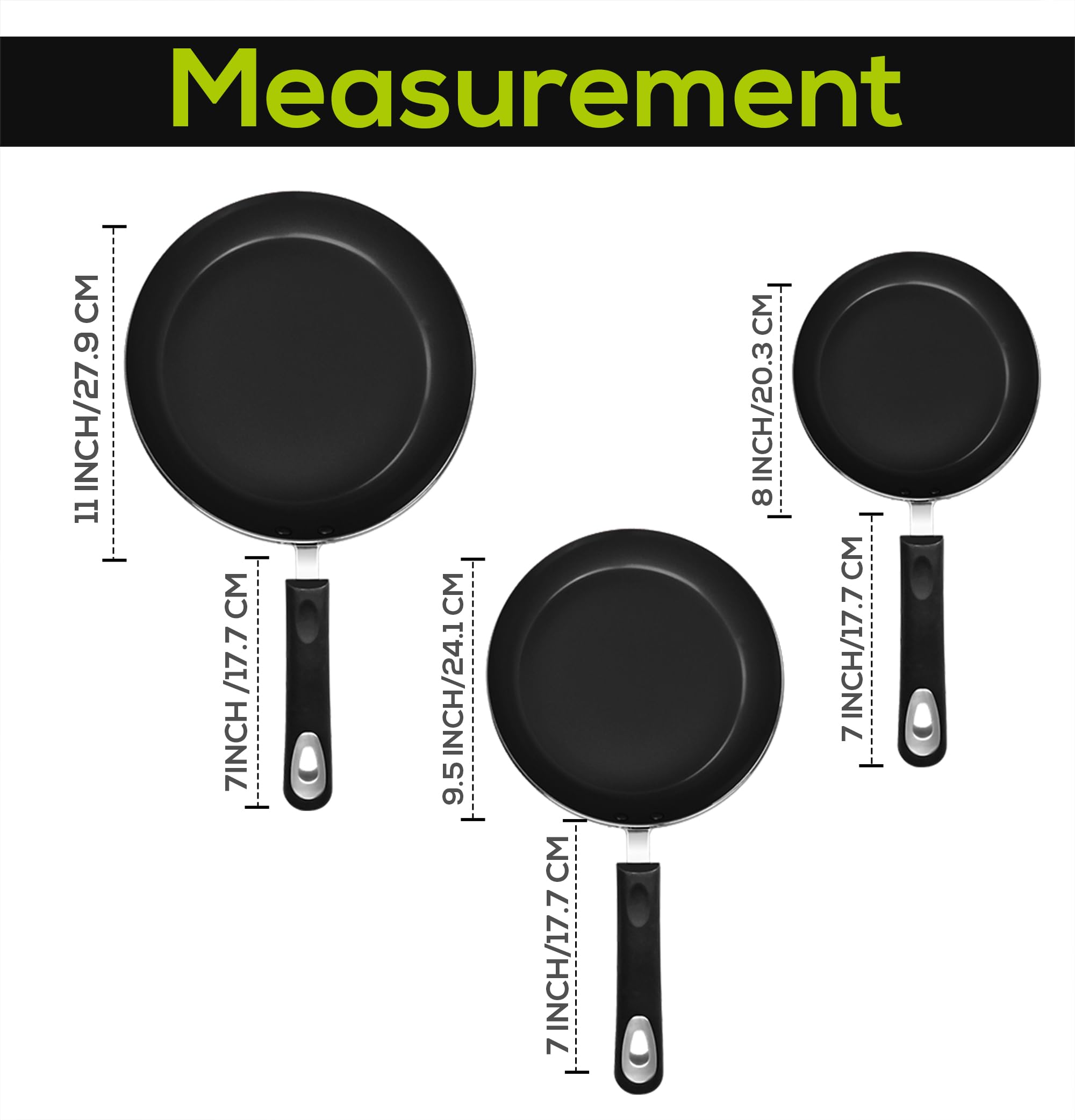 Utopia Kitchen Non-Stick Frying Pan Set With Induction Bottom, 3-Piece Nonstick Cookware Set Including 8, 9.5, And 11 Inch Fryin