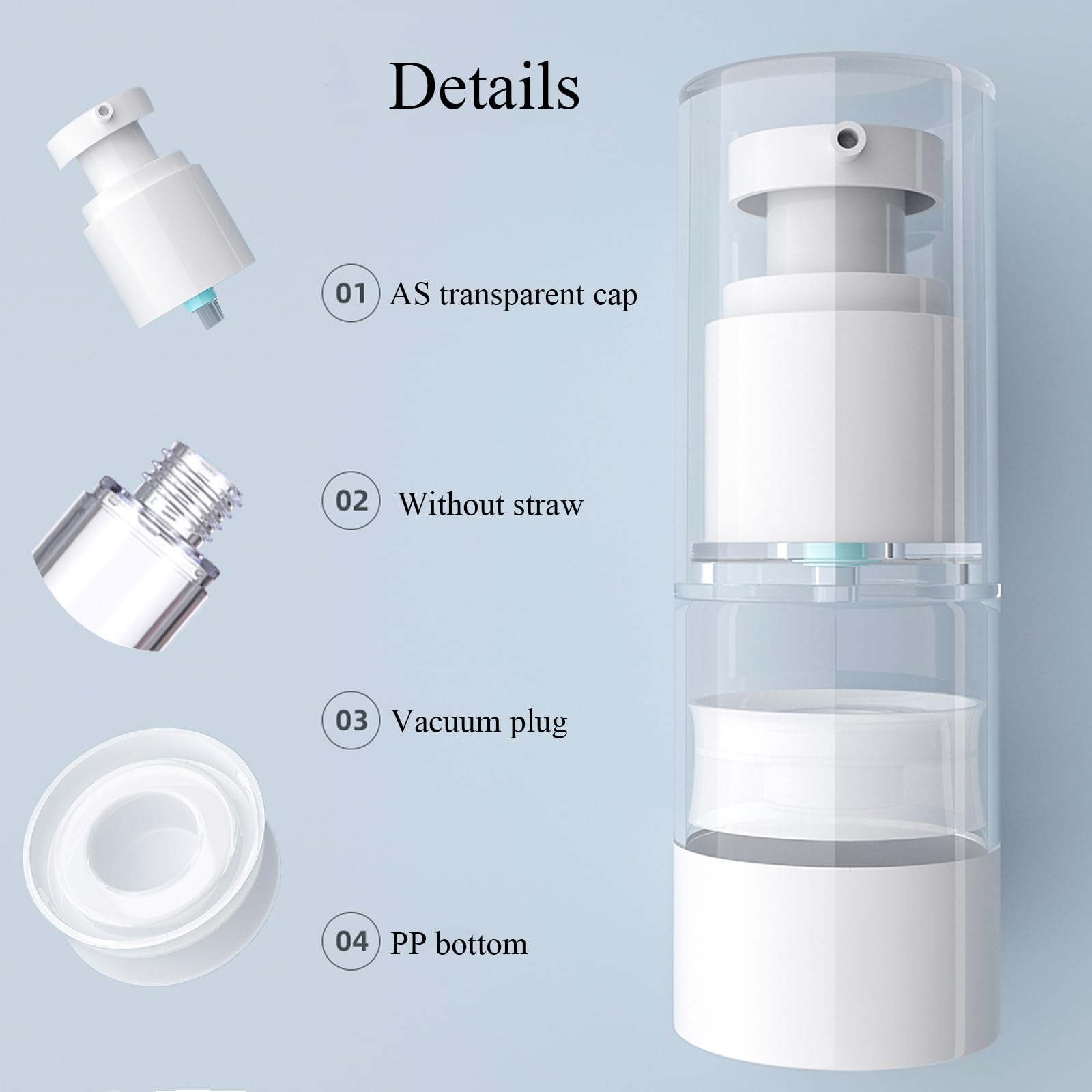 Qeuly 3 Pack Airless Pump Bottles Travel Size Pump Bottle Lotion Container Refillable Cosmetic Pump Dispensers For Foundation Mo