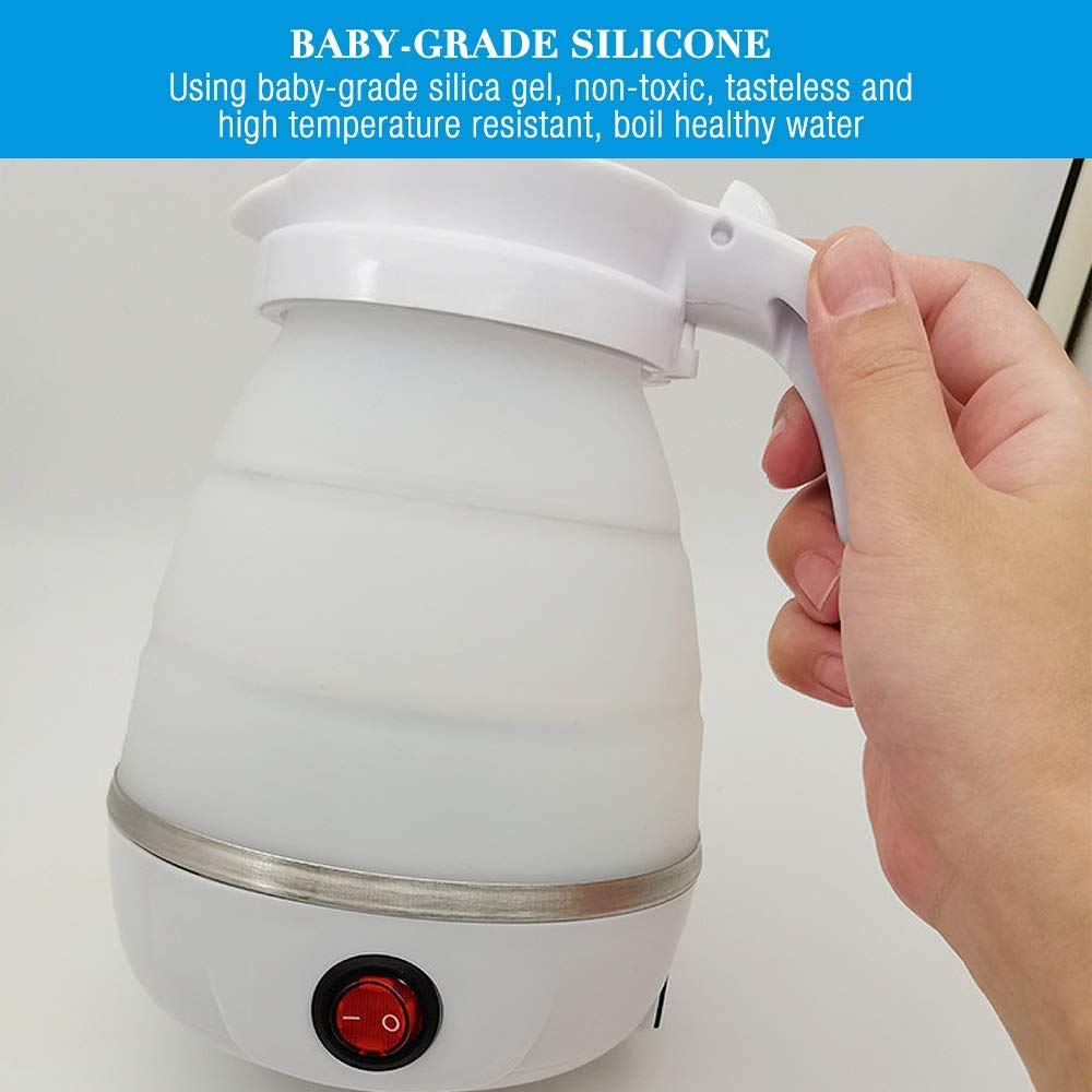 UpdateClassic Portable Electric Kettle 0.6L, Stainless Steel, White, Model SYS-01, Foldable Travel Design for Coffee & Tea
