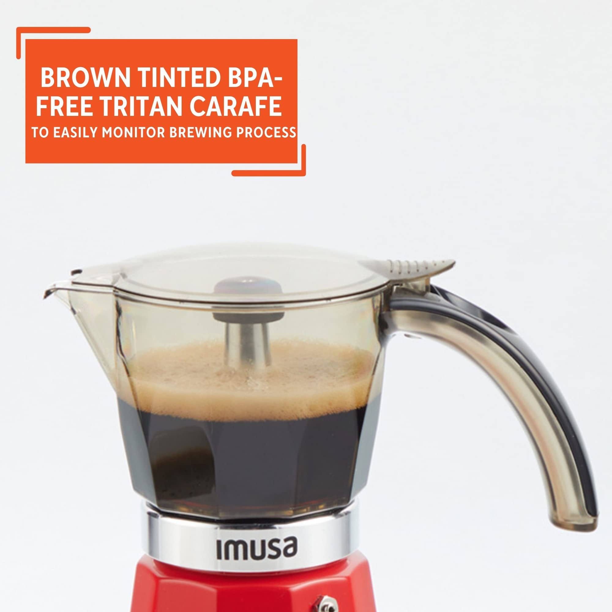Imusa Electric Espresso Maker, 6 Cup, Aluminum, Red, Model GAU-18235