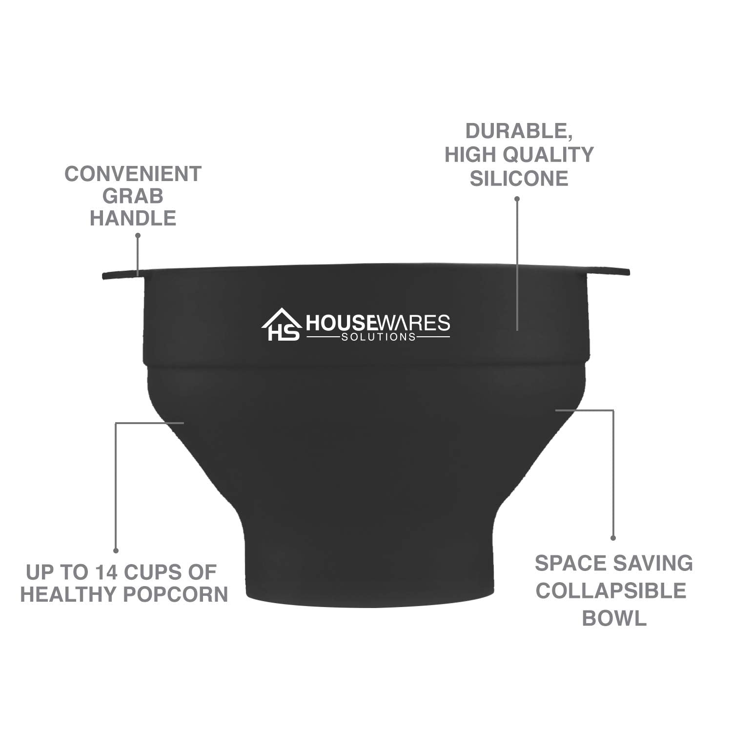 Collapsible Silicone Microwave Hot Air Popcorn Popper Bowl With Lid And Handles (Black)