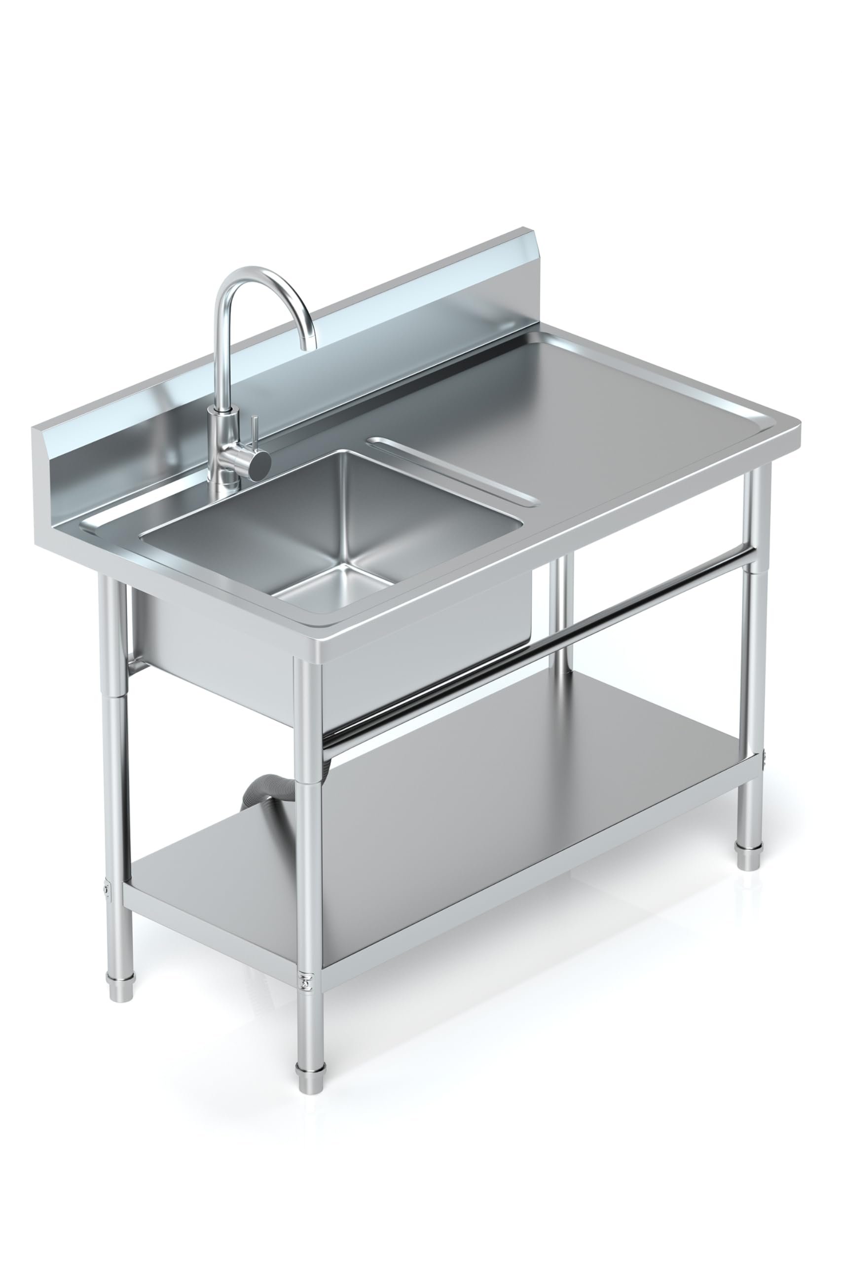 Purezmmoto Utility Sink Freestanding Single Bowl Laundry Sink With Hot And Cold Water Plumbing Workbench & Storage Stainless Ste