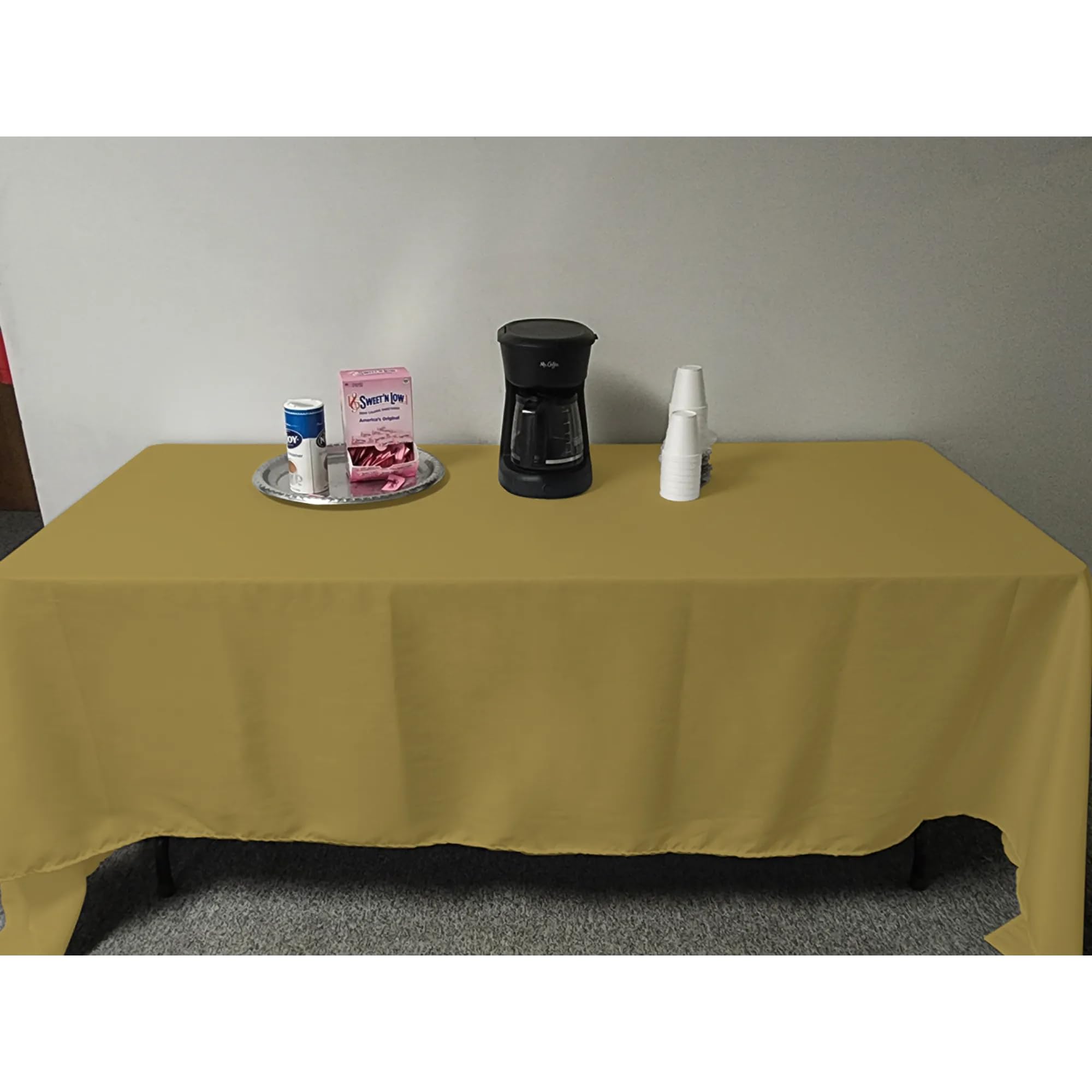 Intedge TCMP4545GO Gold Tablecloth, 45 L x 45 W, Square, Hemmed Edge Finish, 100% Polyester Fabric, Made in USA, Commercial Dini