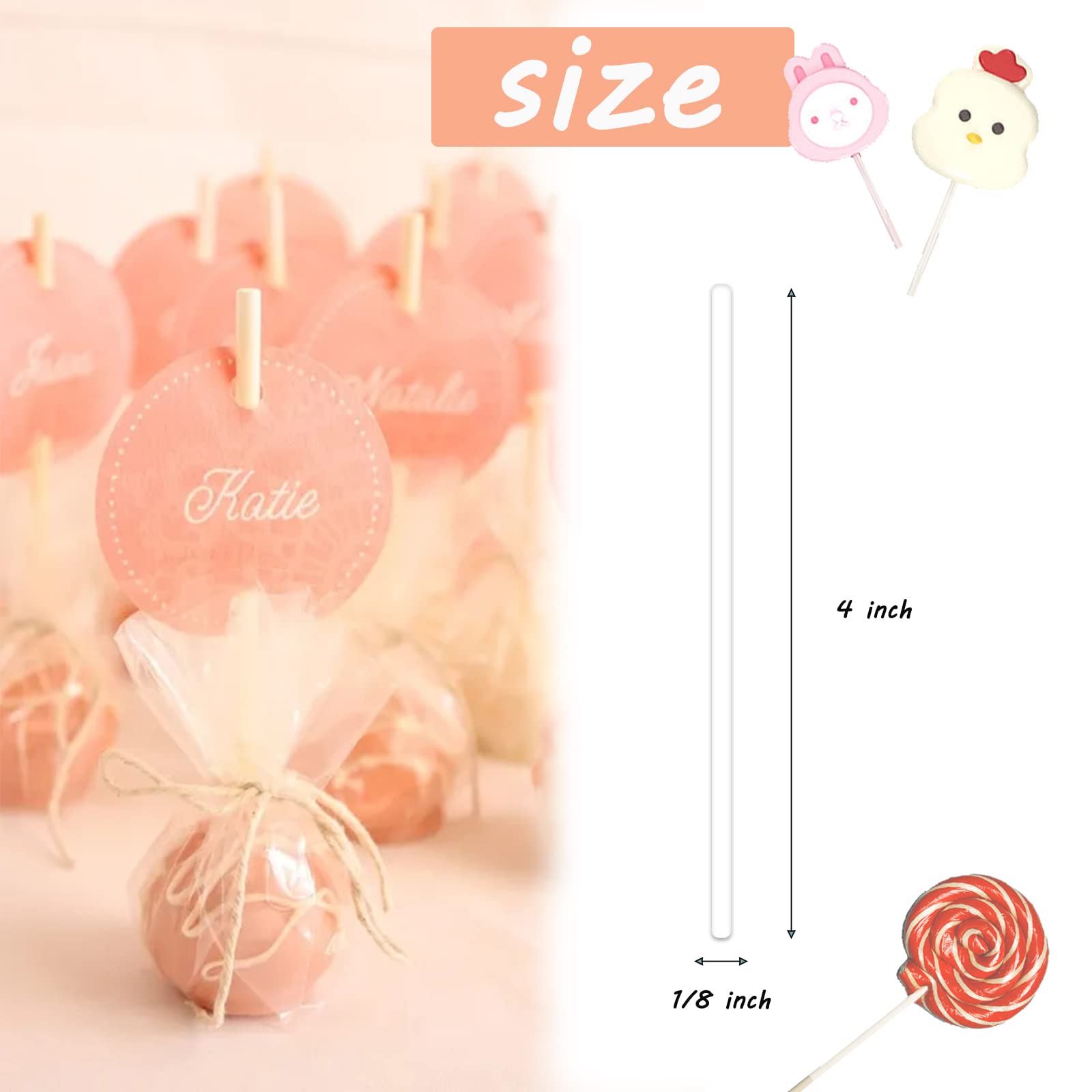 500 Pcs 4-Inch White Lollipop Sticks,Cake Pops Sticks,Paper Treat Sticks Sucker Stick For Cake Toppers,Dessert,Chocolate,Cookie,