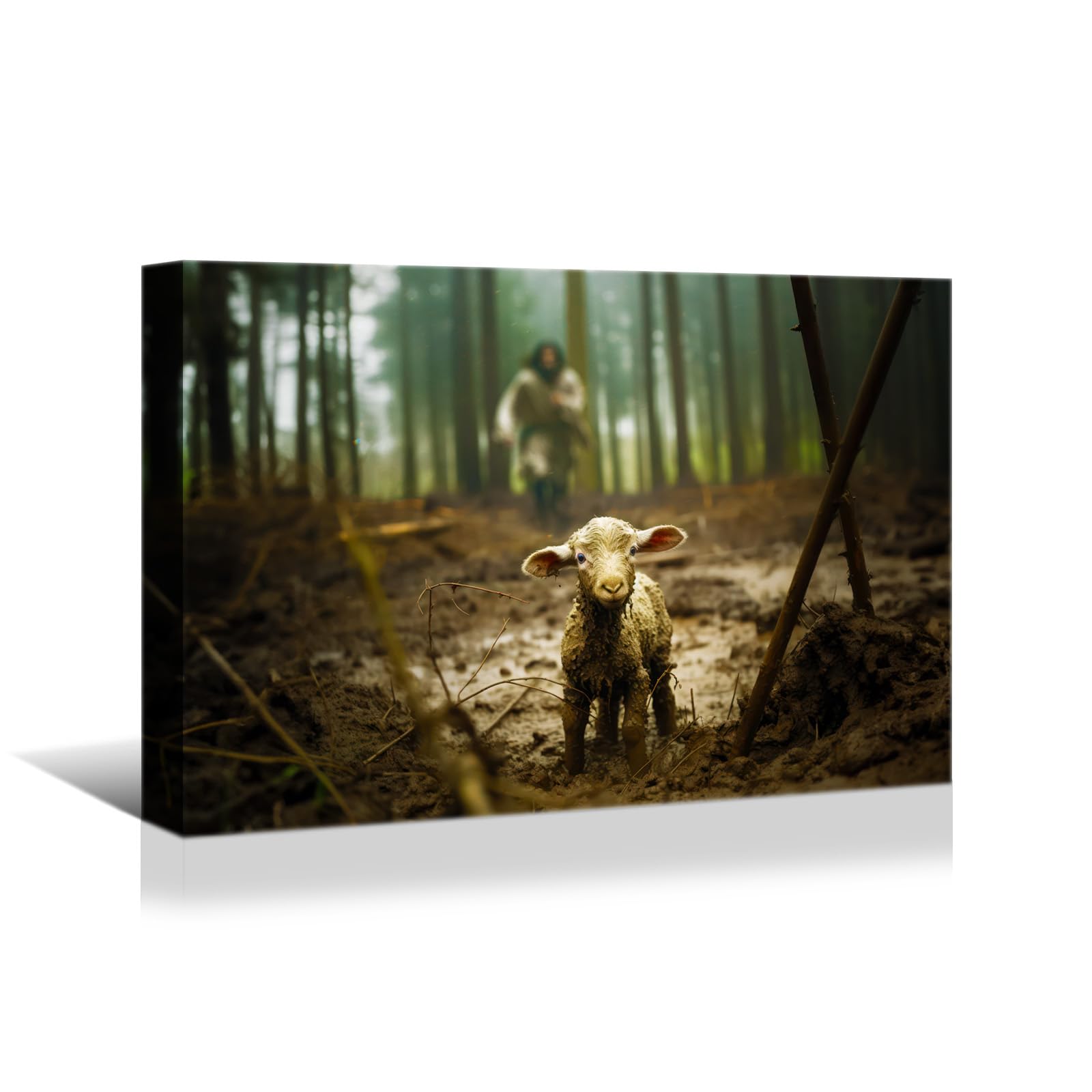 Yonica Jesus And Lamb Canvas Wall Art Jesus Running After Lost Lamb Picture Wall Art Canvas Print Christian 28X40 Inch Home Deco