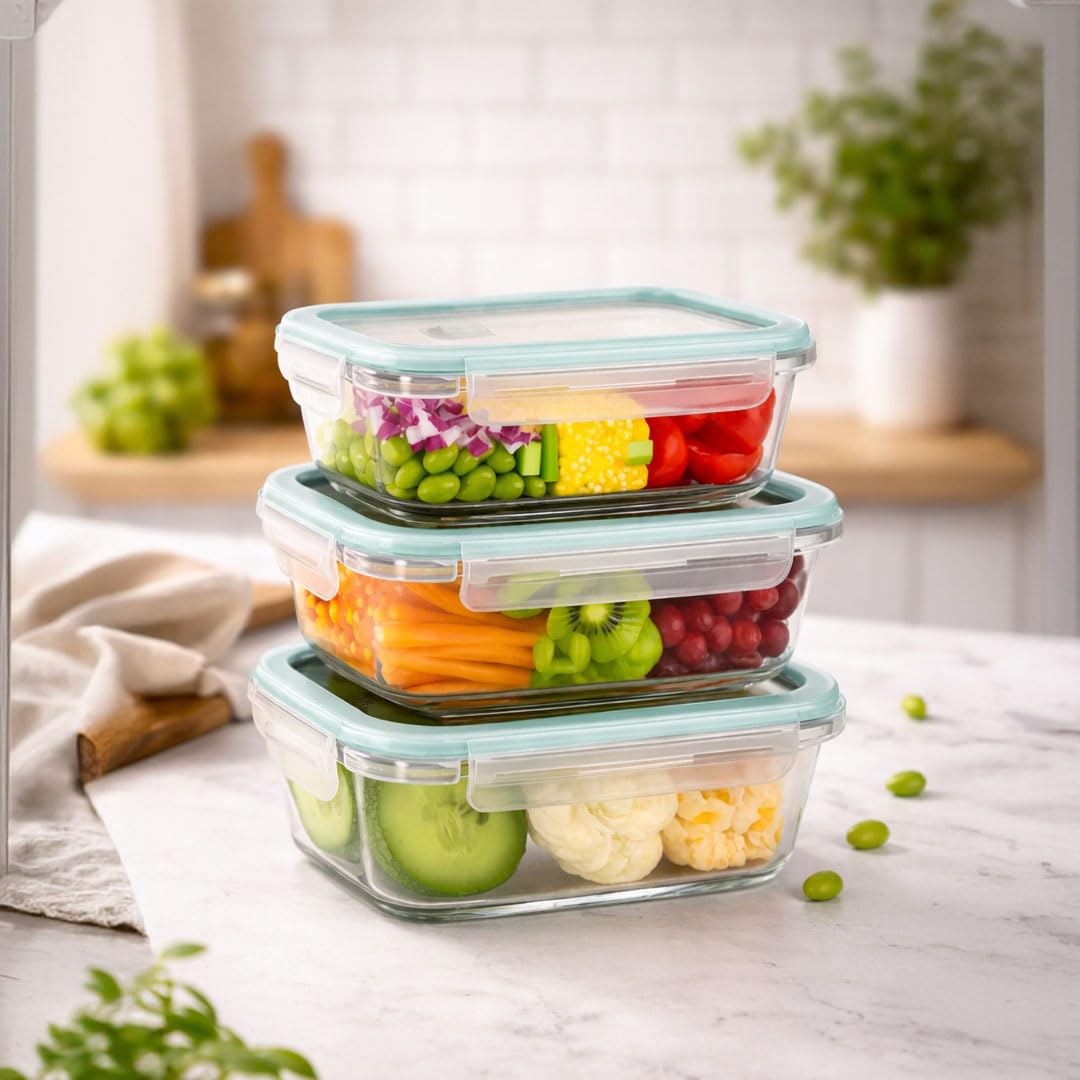 Rioware Foodsafe Glass Containers With Lids With Break Free Lock,Microwave Safe Containers,Borosilicate Meal Prep Glass Food Sto