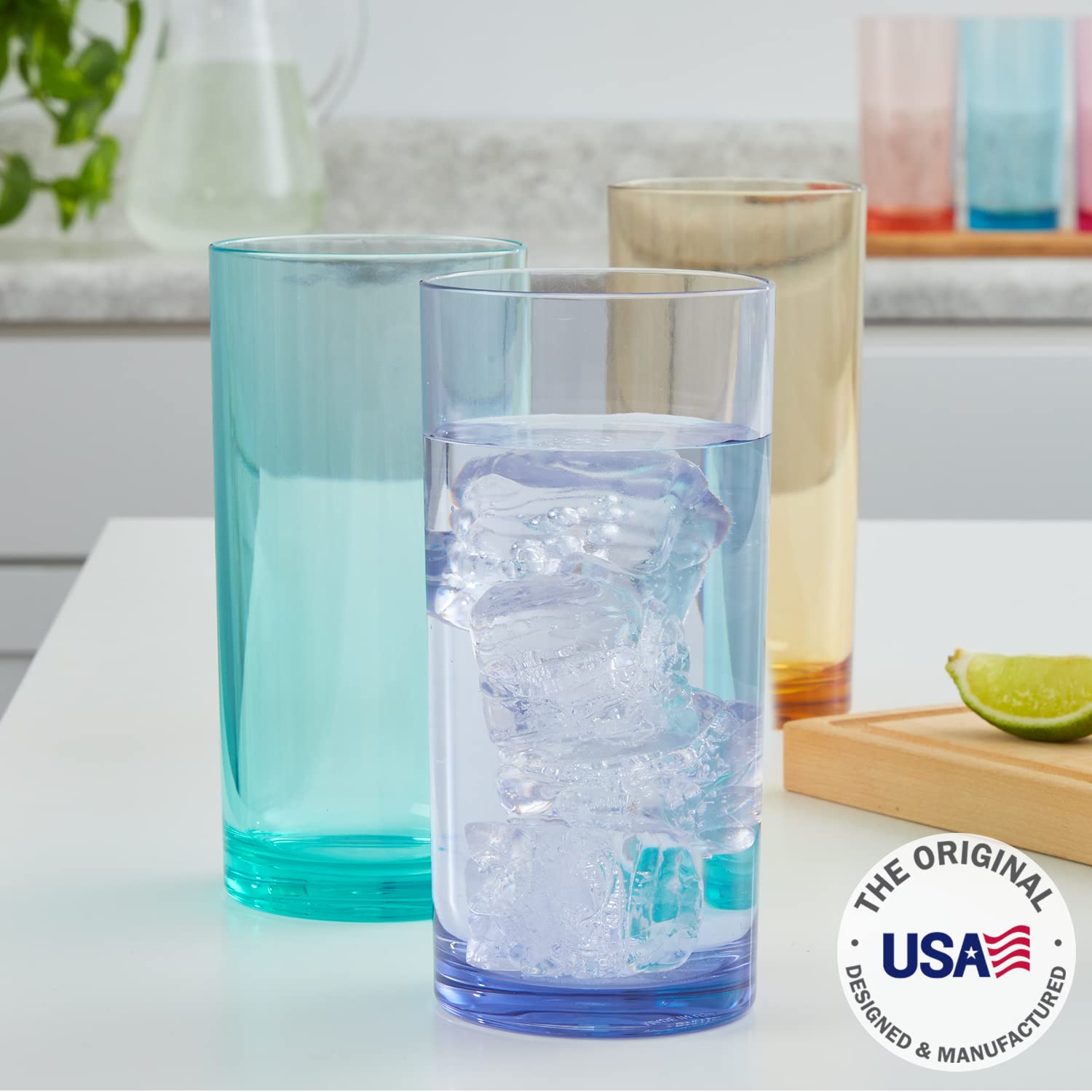 Us Acrylic Classic Plastic Reusable Drinking Glasses (Set Of 6) 16Oz Water Cups Assorted Colors | Bpa-Free Tumblers, Made In Usa
