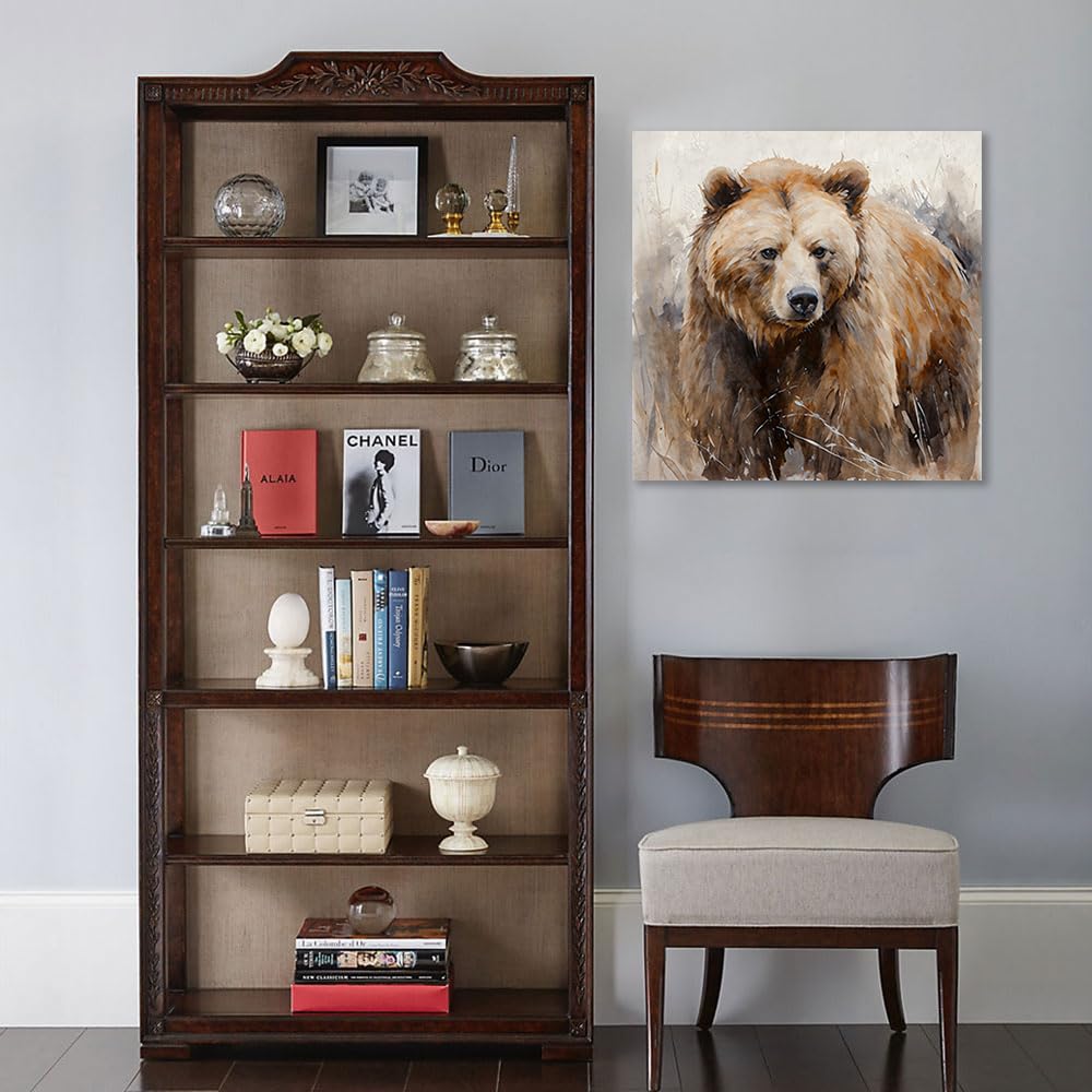 Forjoy Bear Art Wall Decor Rustic Woodland Bears Paintings Canvas Decor Animal Pictures Wall Art For Bedroom And Livingroom (24'