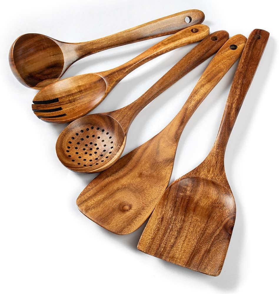 Metal Mart Store Natural Sheesham Wood Kitchen Utensil With Spatula, Wooden Cooking Utensils, Wooden Spoons For Nonstick Cookwar