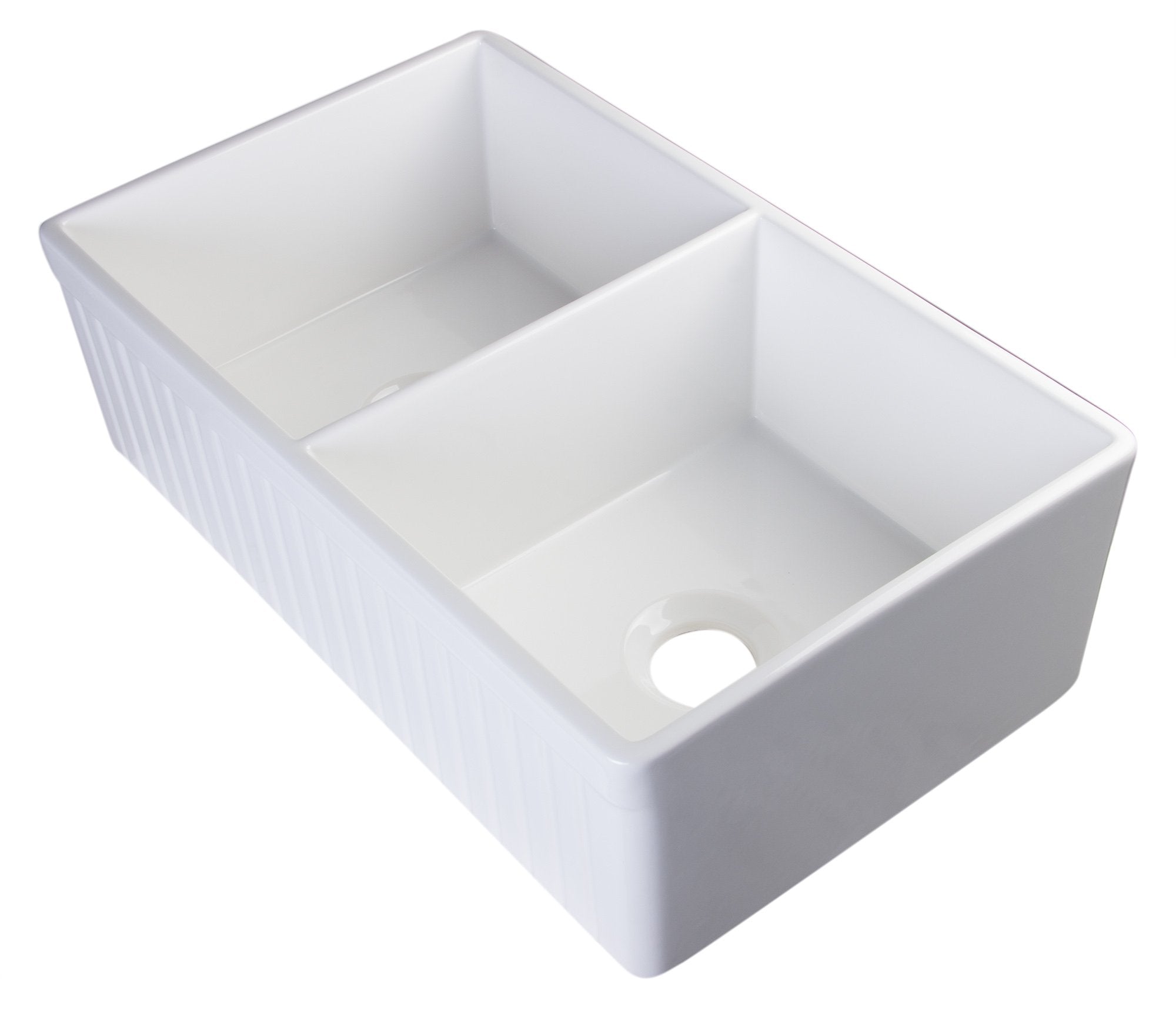 Alfi Brand Ab537 White 32-Inch Fluted Double Bowl Fireclay Farmhouse Kitchen Sink White