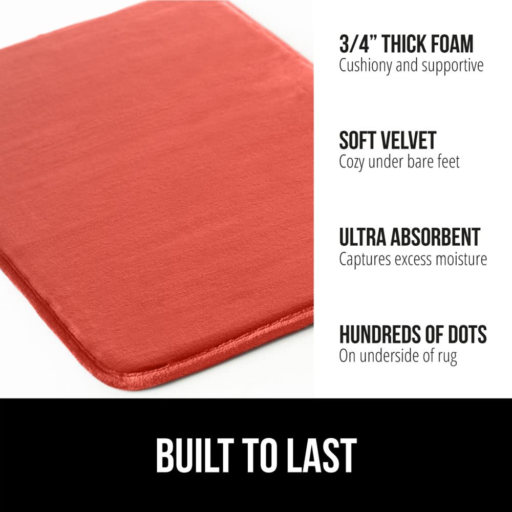 Gorilla Grip Thick Memory Foam Bath Rugs  Soft Absorbent Velvet Bathroom Mats  Durable Dots on Underside  Machine Washable Bathmat  Carpet Rug Room Decor for Shower Floor  24x17 Mat  Coral