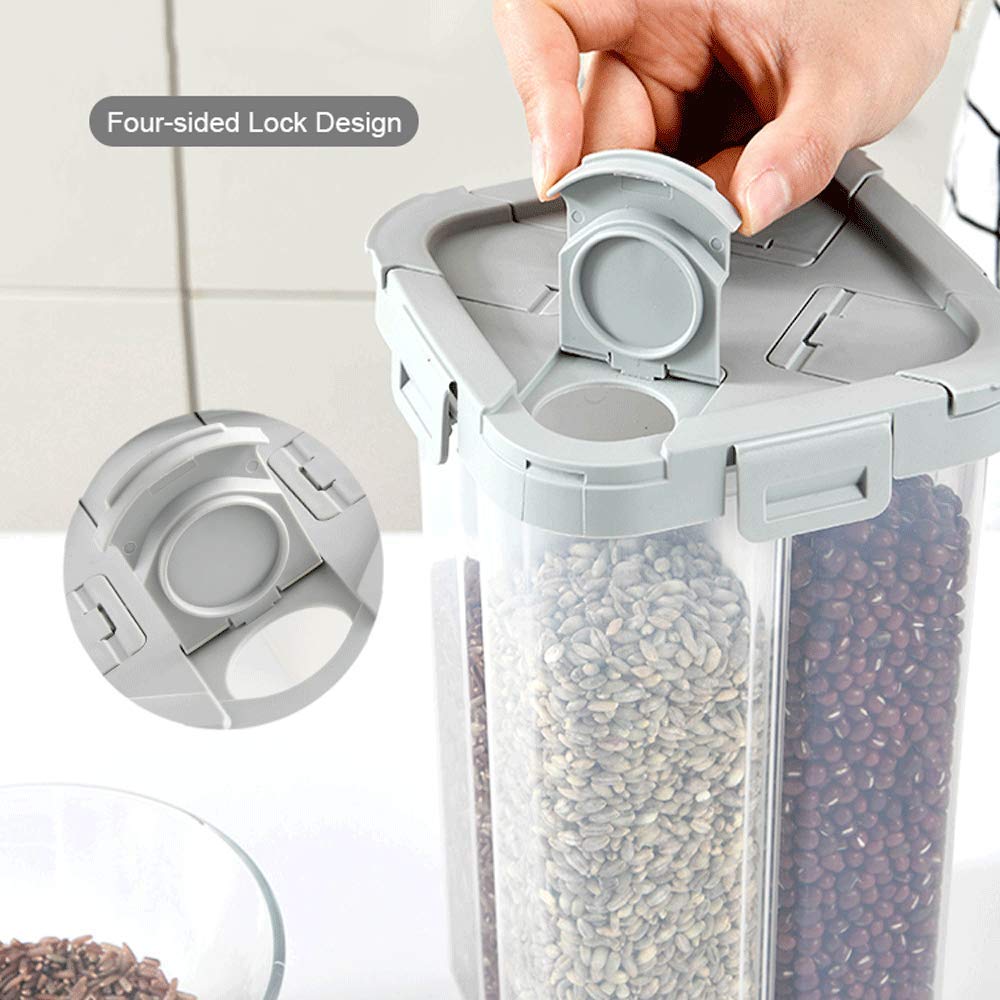 Winiaer Airtight Cereal Storage Container, Clear 2.3L Airtight Kitchen Food Storage Container With Lids And Compartments For Gra