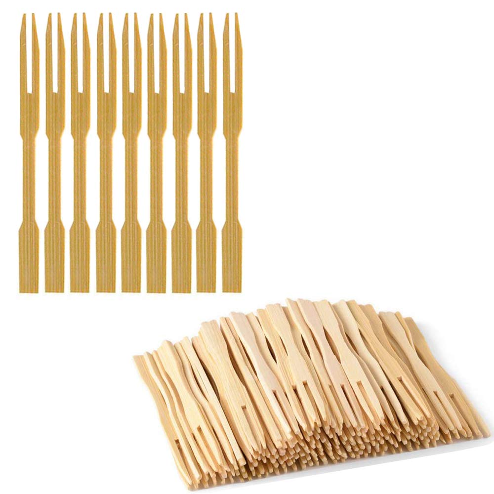 200 Pcs Bamboo Forks 3.5 Inch, Wooden Appetizer Forks Mini Food Picks For Party, Banquet, Buffet, Catering, And Daily Life