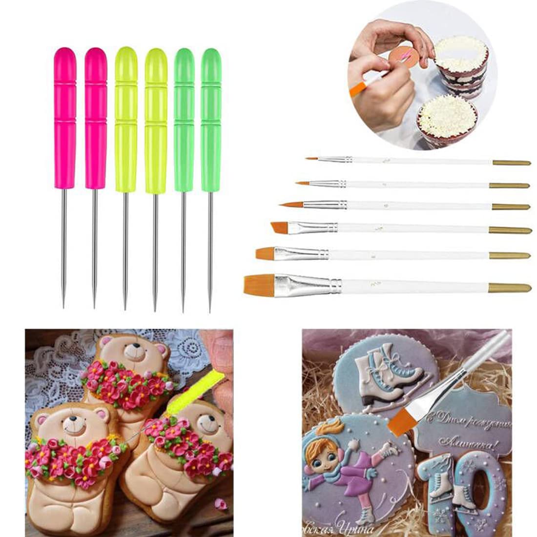 ALLRI Cookie Decorating Kit with 8-Inch Acrylic Turntable, 6 Fondant Brushes & Scribe Needle for DIY Royal Icing Decorating