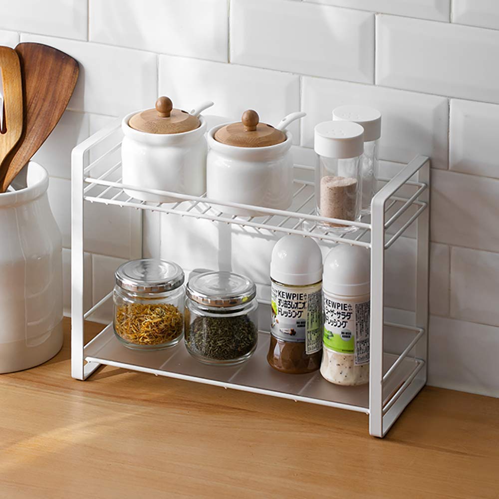 Craftland Wrought Iron Countertop/Cabinet 2 Tier Kitchen Organiser/Stand/Shelf/Holder/Utensils Rack For Spices Jars (White)