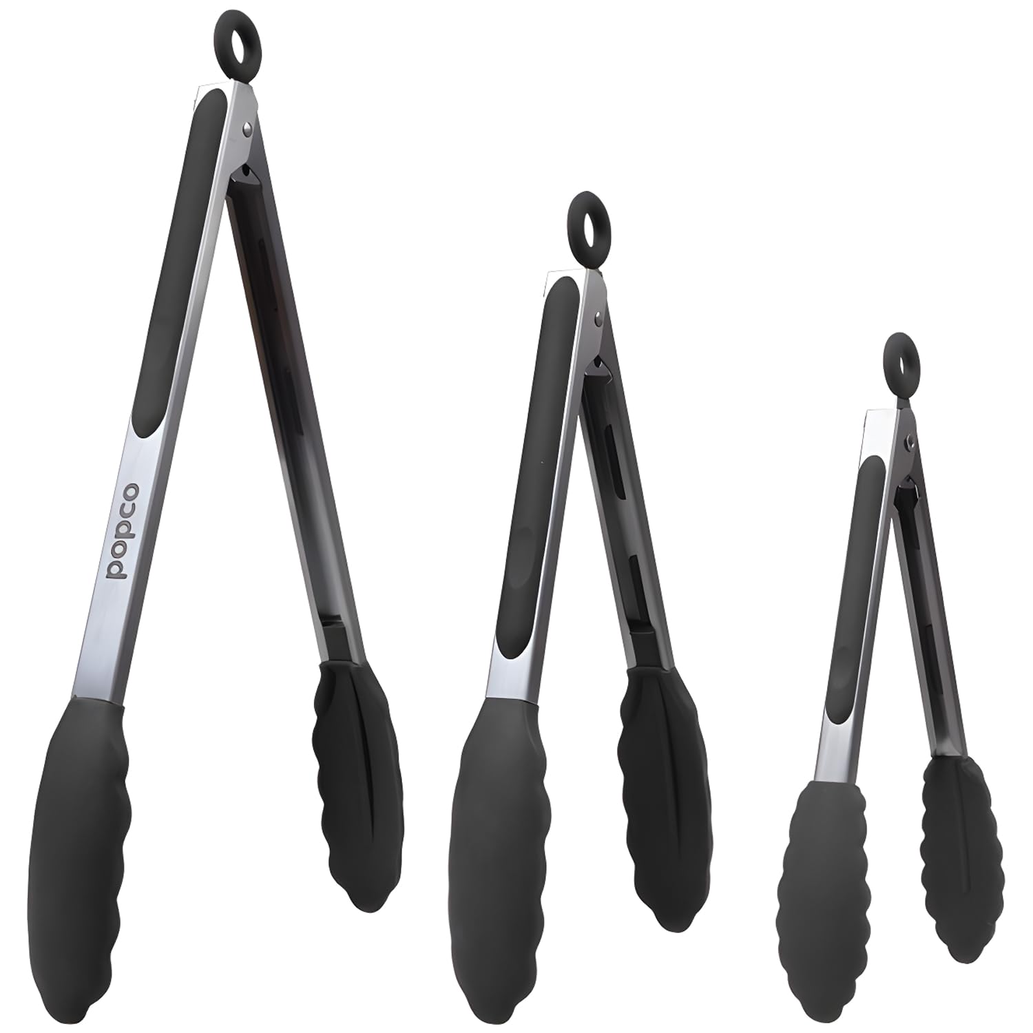 Popco Silicone Tongs for Cooking Grilling (3 food tongs x 7/9/12'') Heavy Duty Stainless Steel BBQ Tongs for Grilling  Cooking Tongs  Kitchen Tongs with Silicone Tips  Salad Tongs  Rubber Tongs Buffet