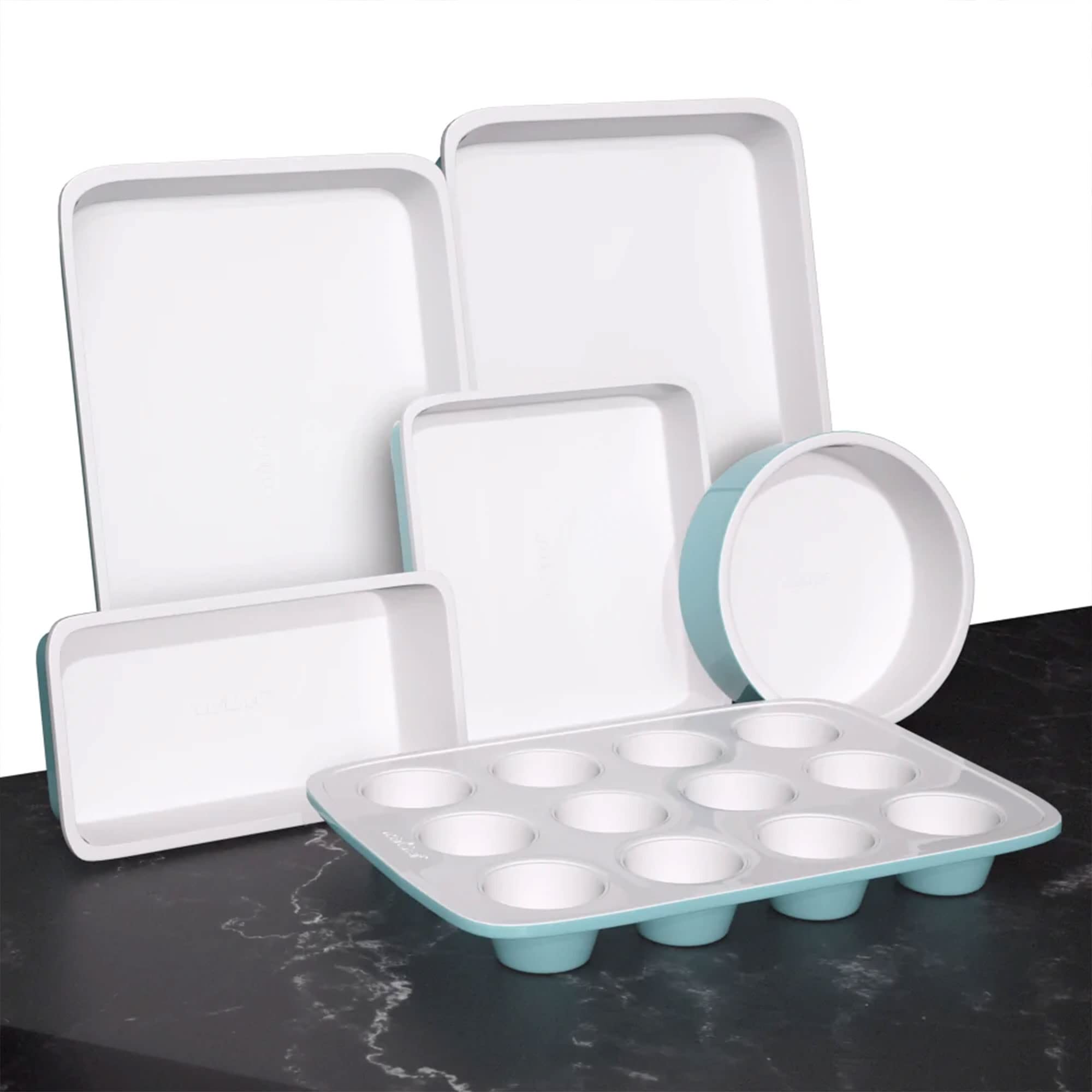 Nutrichef 6-Piece Baking Pan Set, Carbon Steel Bakeware With Premium Ceramic Nonstick Coating, Includes 12-Cup Muffin Pan, Cake