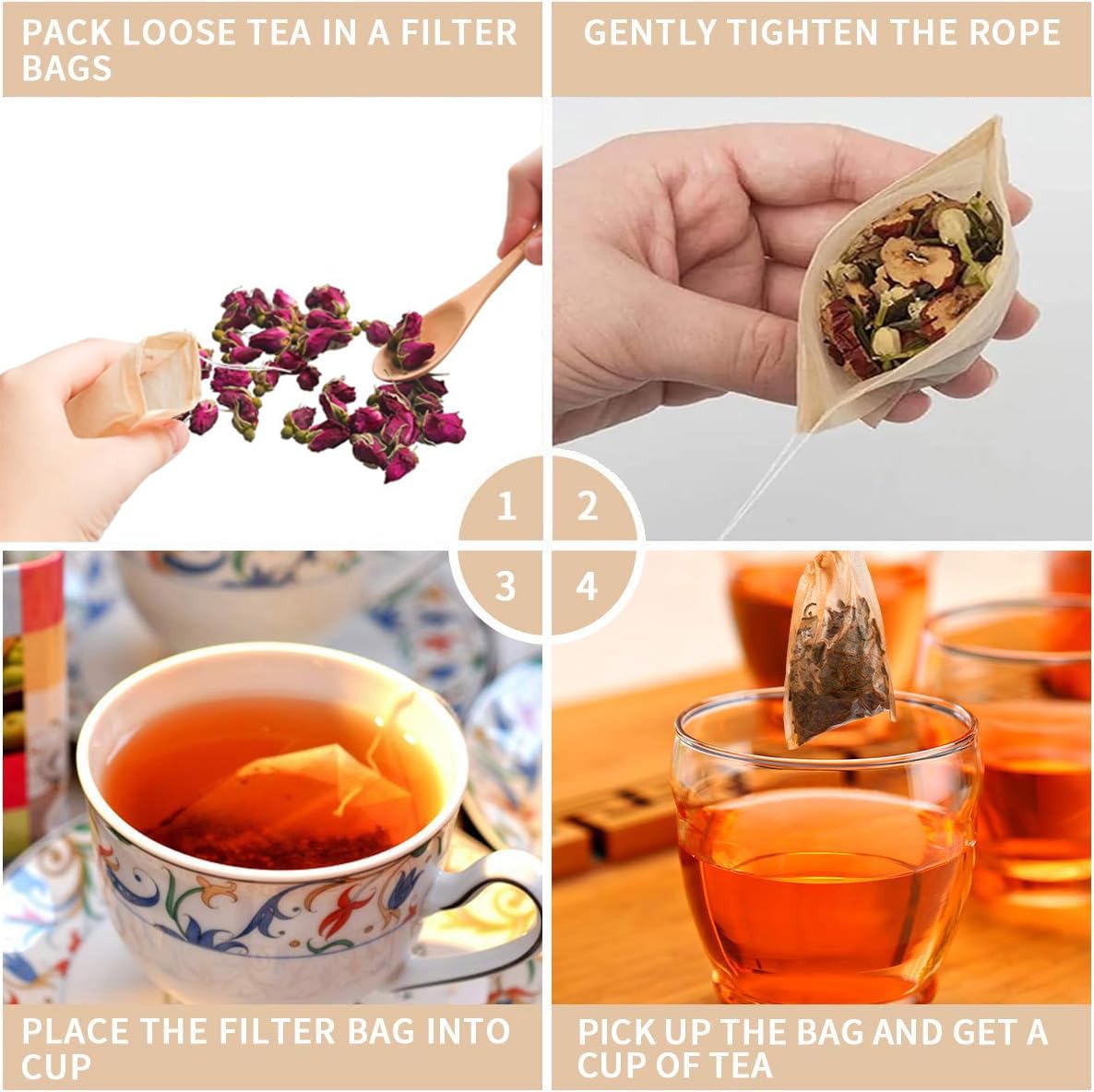 Tea Filter Bags with Free Tea Spoon  Safe & Natural Material  Disposable Tea Infuser for Loose Leaf Tea  Coffee  Spice  Herbs (100 PCS)