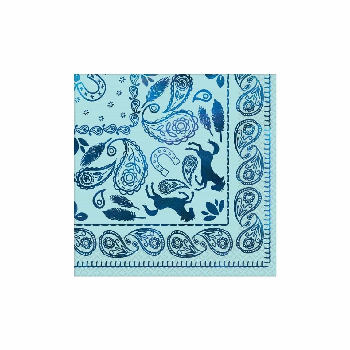 Paisley And Horse-Silhouettes Light Blue Beverage Nspkin-16Pc