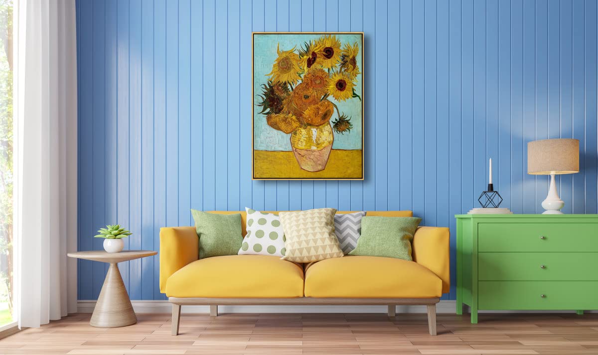 Wieco Art Large Framed Wall Art Of Sunflower By Van Gogh Paintings Reproduction Abstract Canvas Prints For Home Living Room Deco