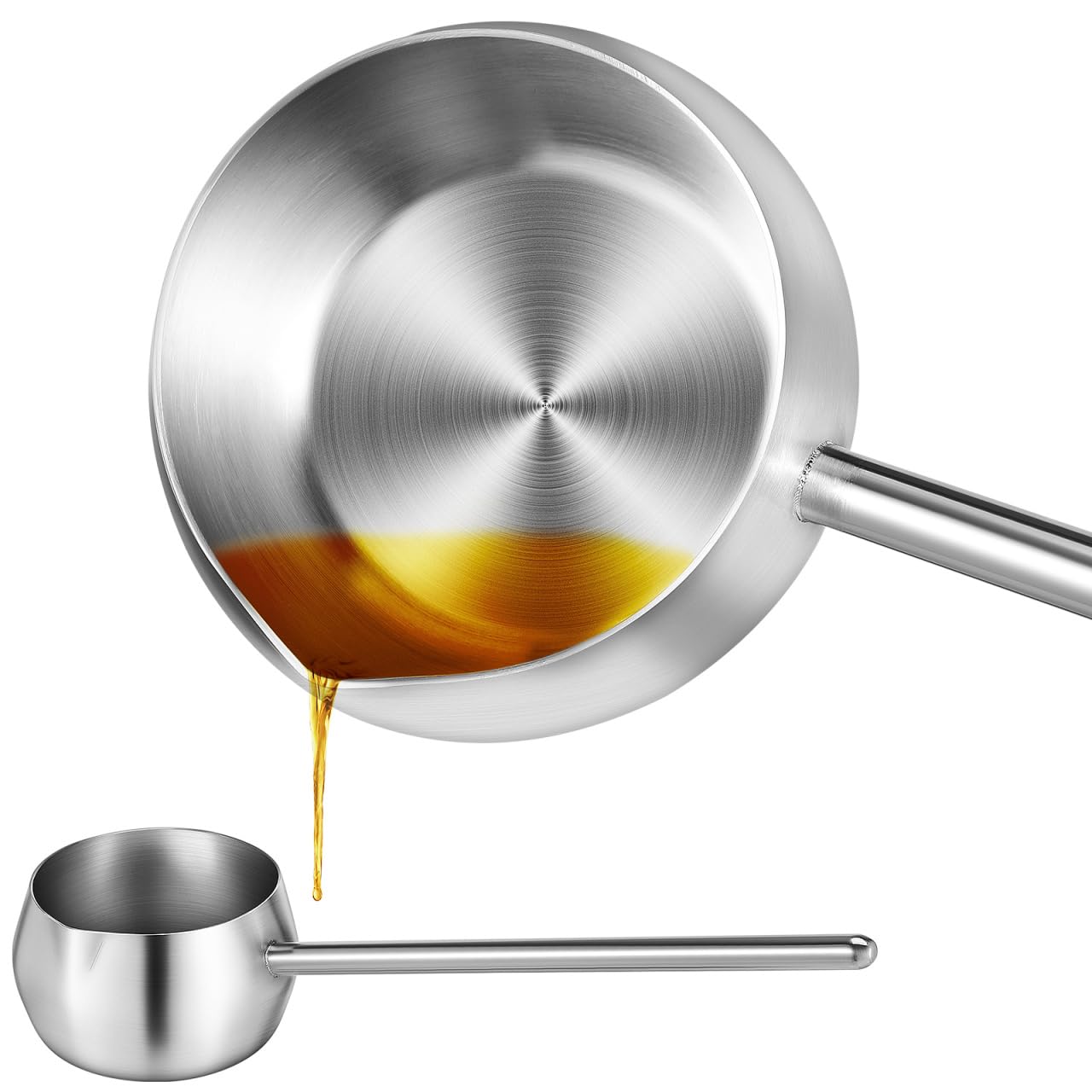 SEWACC Stainless Steel Oil Spoon with Long Handle, Stainless Steel 280ml Soup Ladle And Metal Water Scoop for Cooking, Frying An