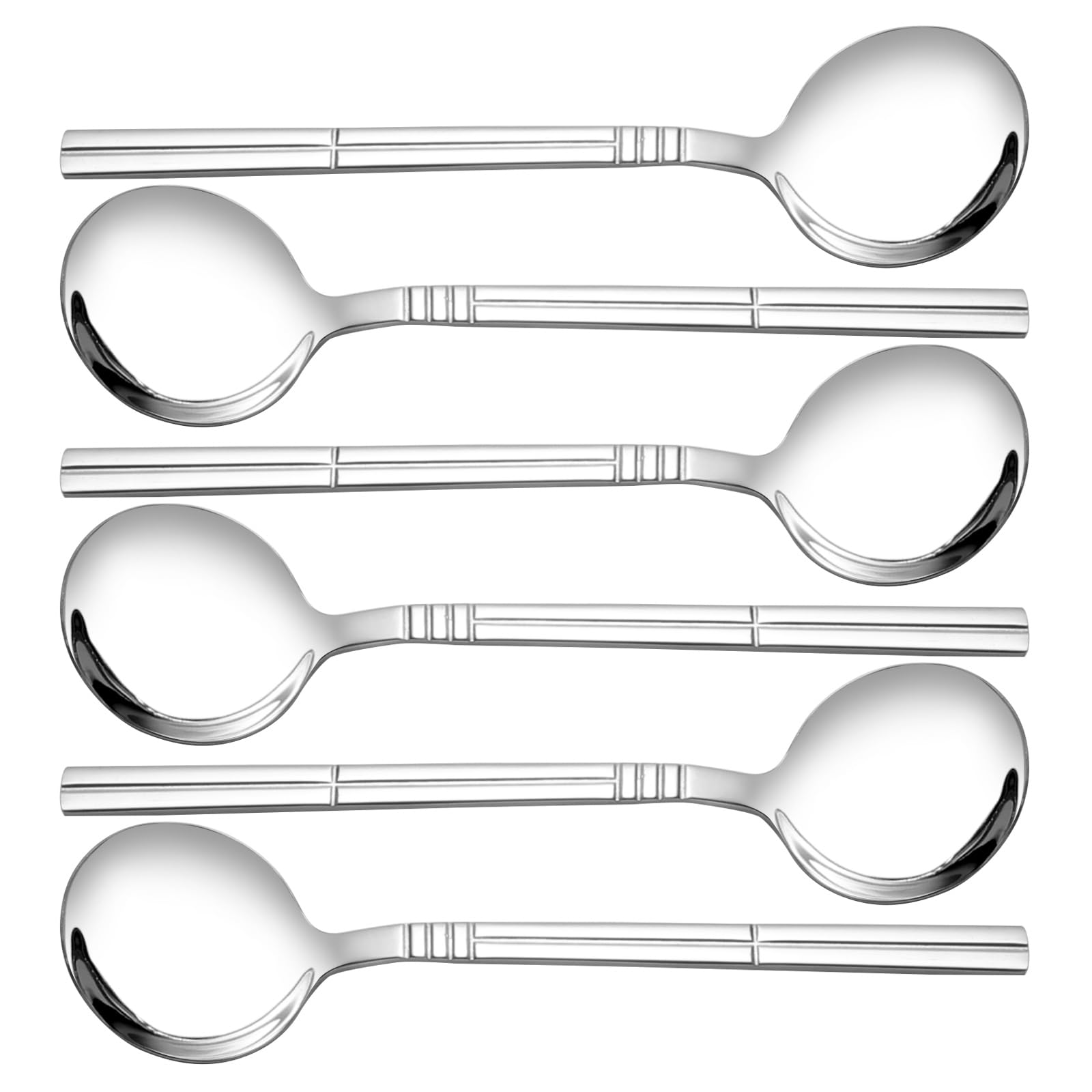 Saedy Round Soup Spoons, 12 Pieces Bouillon Spoon, Stainless Steel
