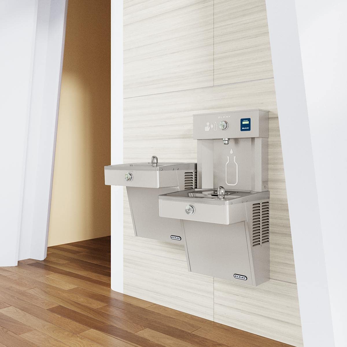 Elkay EZH2O Vandal-Resistant Bottle Filling Station  & Bi-Level Cooler  Non-Filtered Non-Refrigerated Stainless