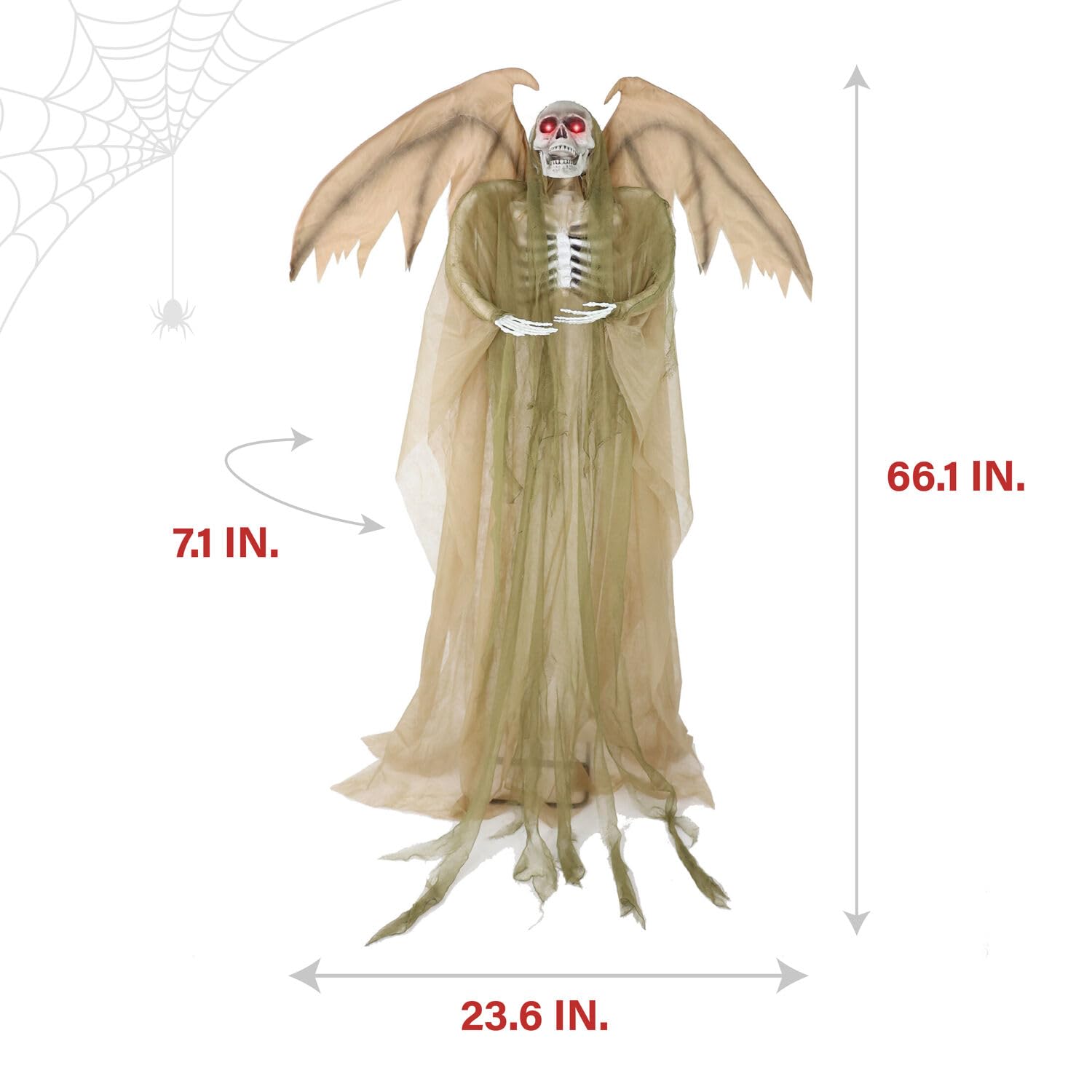 Haunted Hill Farm Lifesize Animatronic Scary Reaper with Wings with Touch Activated Lights and Sound, Battery-Operated Indoor or