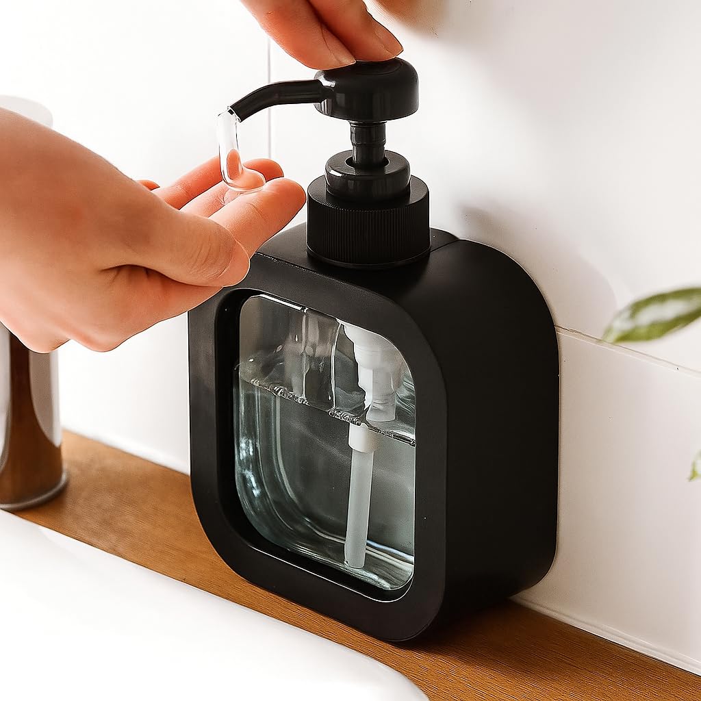 Pathavi Liquid Soap Dispenser For Bathroom & Kitchen - Black - Stylish & Sleek Refillable Pump Bottle For Hand Wash, Shampoo & L