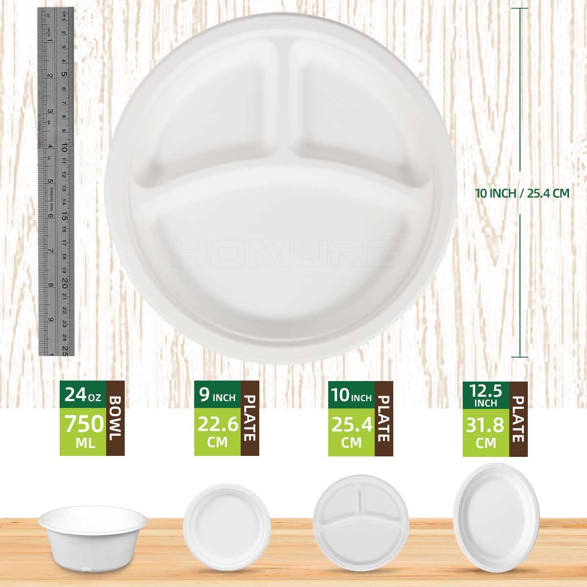 Homurg Large Heavy Duty Paper Bowls 24 Oz In Natural White, Microwavable Sugarcane Disposable Bowl, Eco-Friendly Compostable Chr