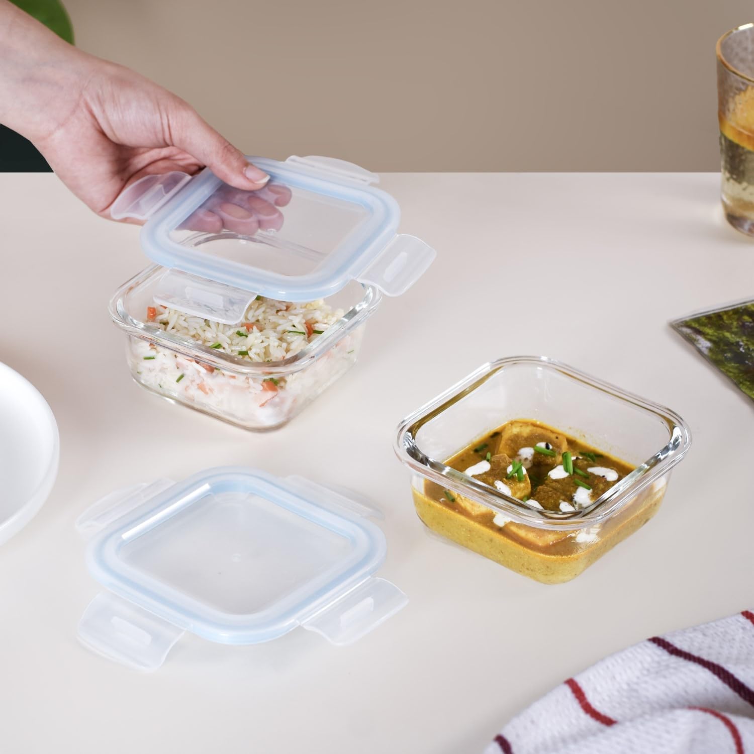 Nestasia Transparent Glass Lunch Box For Women And Men Set Of 2 (300Ml), Borosilicate, Microwave And Dishwasher Safe, Airtight A