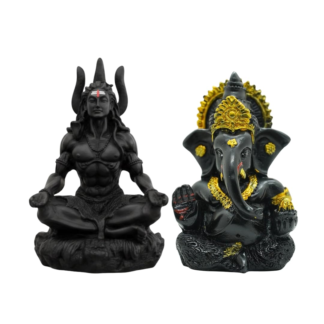 Vama Shiva & Ganesha Siddh Blessings Combo  Siddh Meditating Shiv Ji & Siddh Black Ganesh Ji Idol | Shiva Idol For Car Dashboar