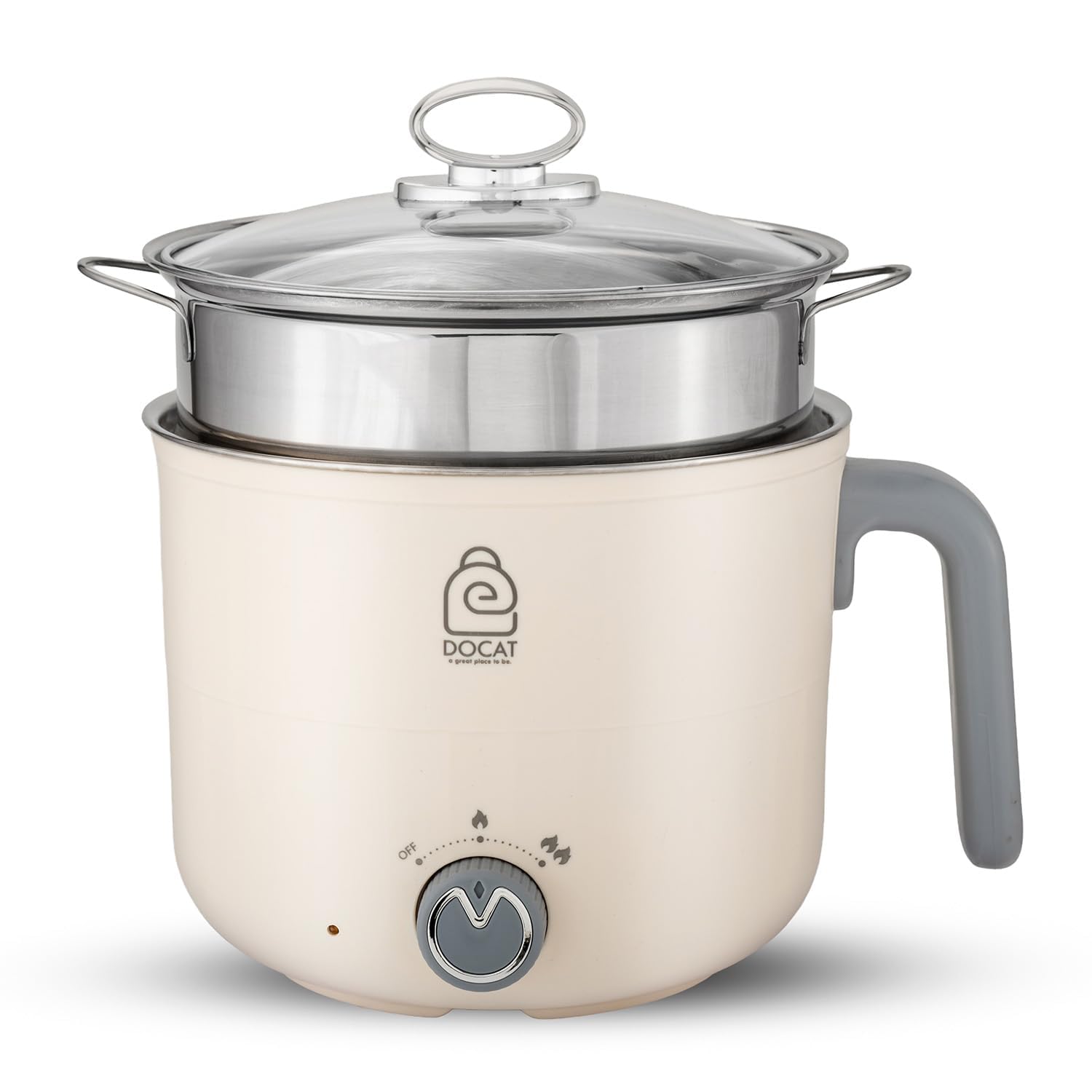 Docat Multi Cook Electric Kettle With Steamer 1.2 Liters Stainless Steel Non-Stick Inner Pot, Adjustable Power Mode, Wide Mouth,