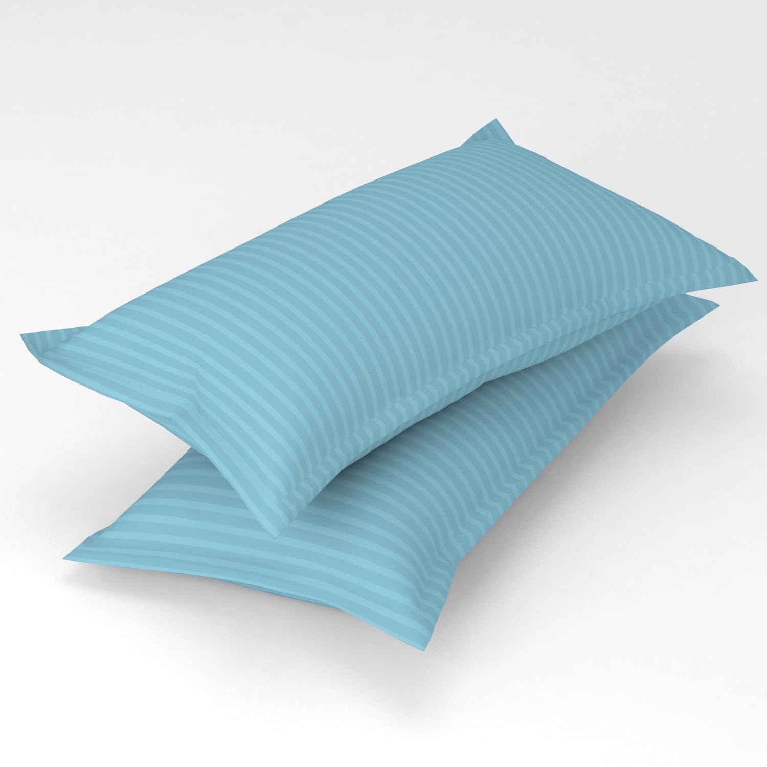 Homefab India 2 Piece Satin Stripe Glace Cotton Pillow Covers - Light Blue