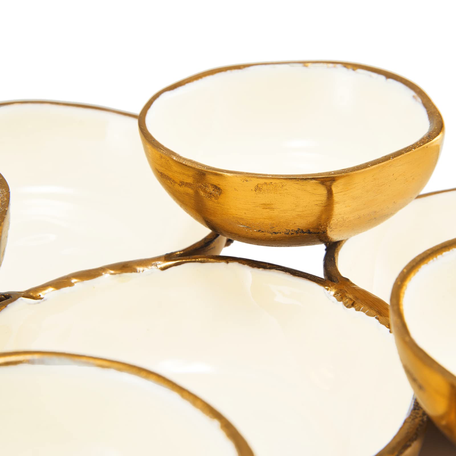 Cluster of 9 Round Serving Bowls Decorative Bowls Gold & White, Brass