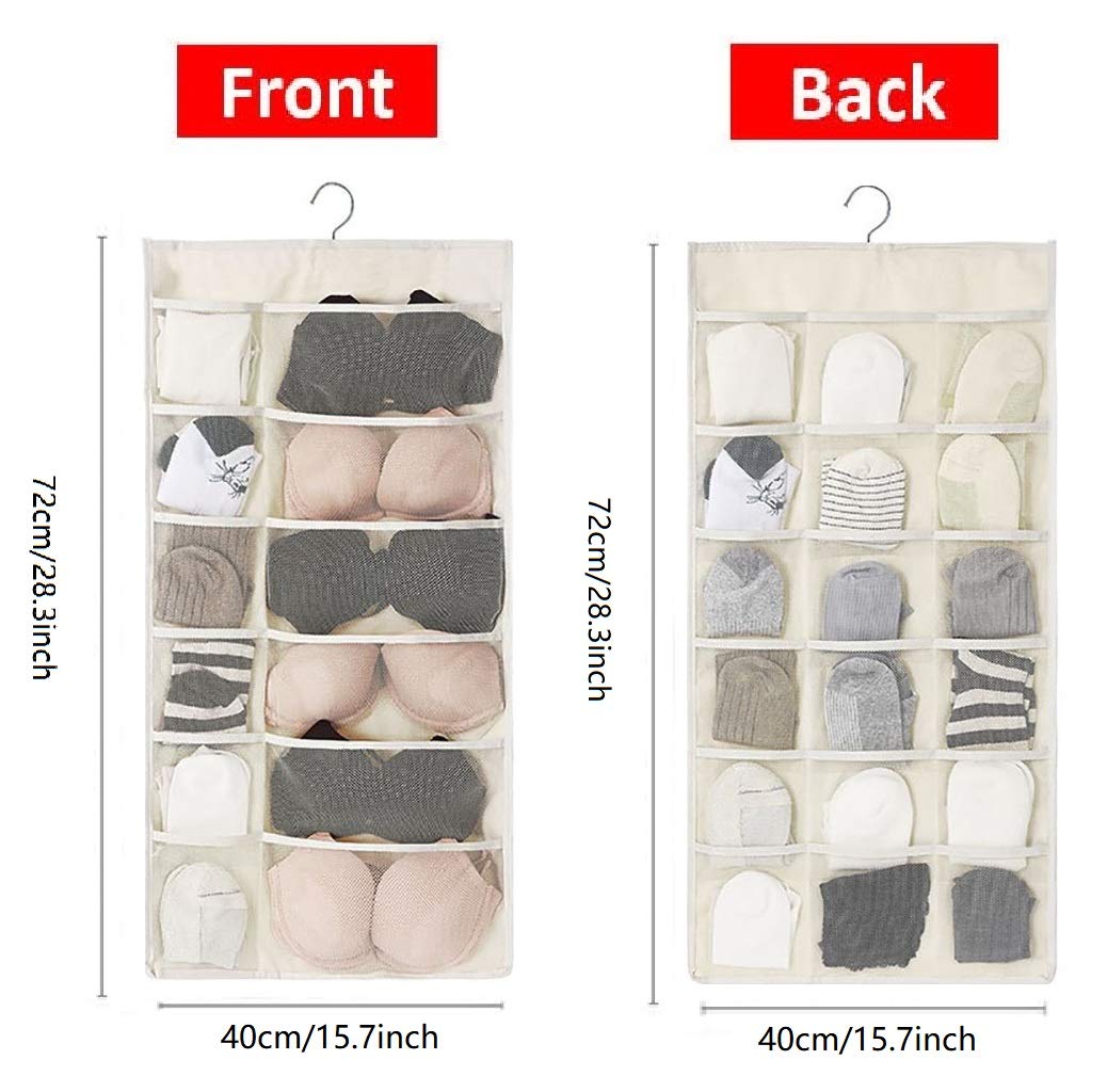 Newraturner Closet Hanging Organizer With Mesh Pockets & Rotating Metal Hanger,Dual Sided Wall Shelf Wardrobe Storage Bags,Oxfor