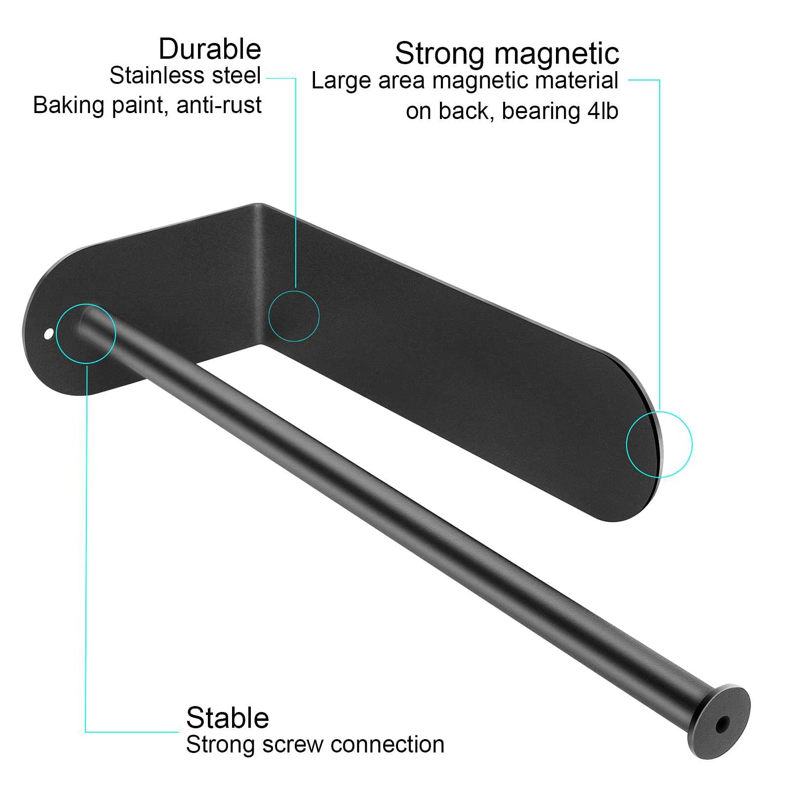Kitchen Magnetic Stainless Steel Paper Towel Holder For Refrigerator, Grill, Toolbox (Magnetic-30Cm-Black-B)